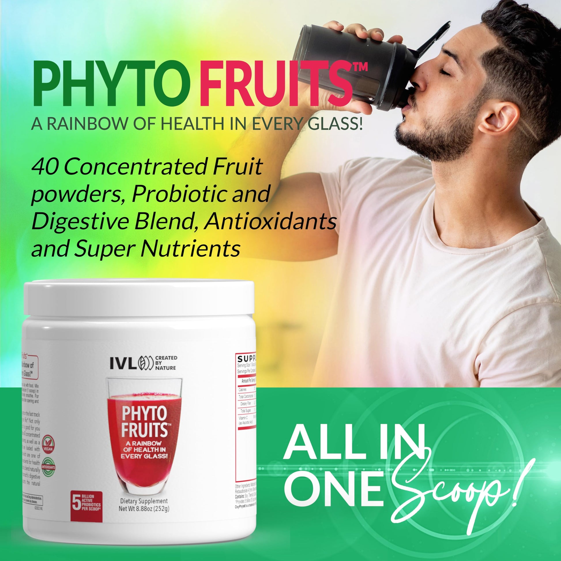 IVL - Phyto Fruits Superfood Powder - Support Energy - Digestive & Probiotic - Antioxidant - Vegan - 40 Fruits and Nutrients Plus 6 Probiotic Strains (30 Servings, 8.88 oz) IVL uk supplements