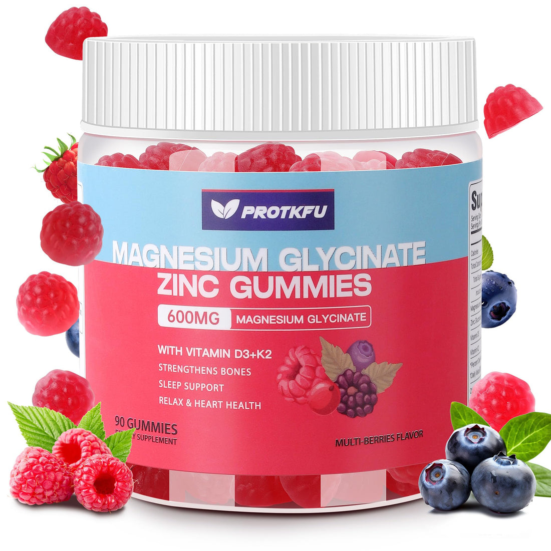 90 CT Magnesium Glycinate Gummies 600mg, Sugar Free Magnesium Gummies w/Zinc & Vitamin D3 & K2 - Magnesium Supplements for Sleep, Supports Bone Health, Nerve & Immune Function ProTKFU uk supplements