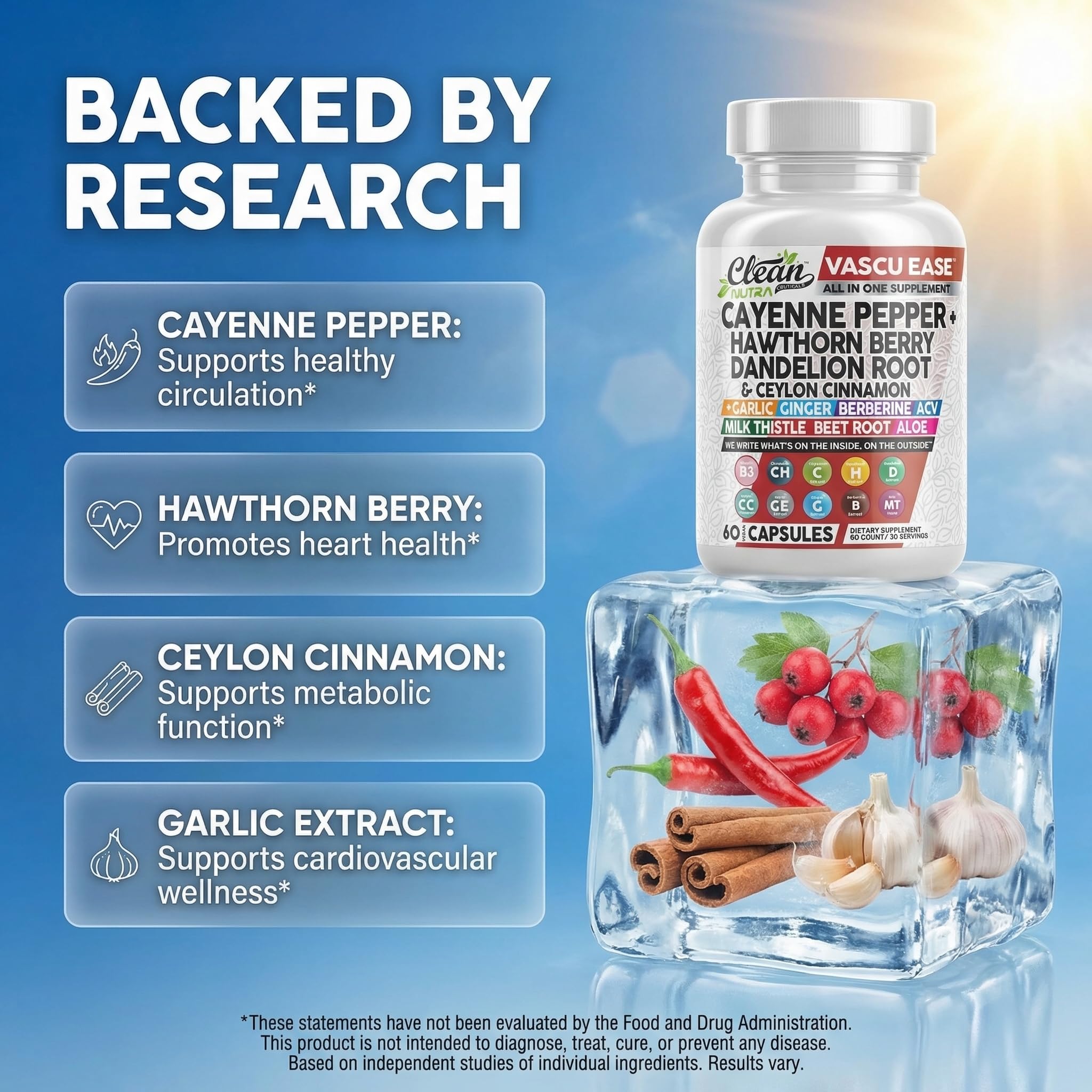Clean Nutra Cayenne Pepper Capsules Supplement with Hawthorn Berry, Dandelion Root, Ceylon Cinnamon, Garlic, Ginger, Berberine, Apple Cider Vinegar, Milk Thistle, Beet Root, Aloe Vera Pills & More Clean Nutraceuticals uk supplements
