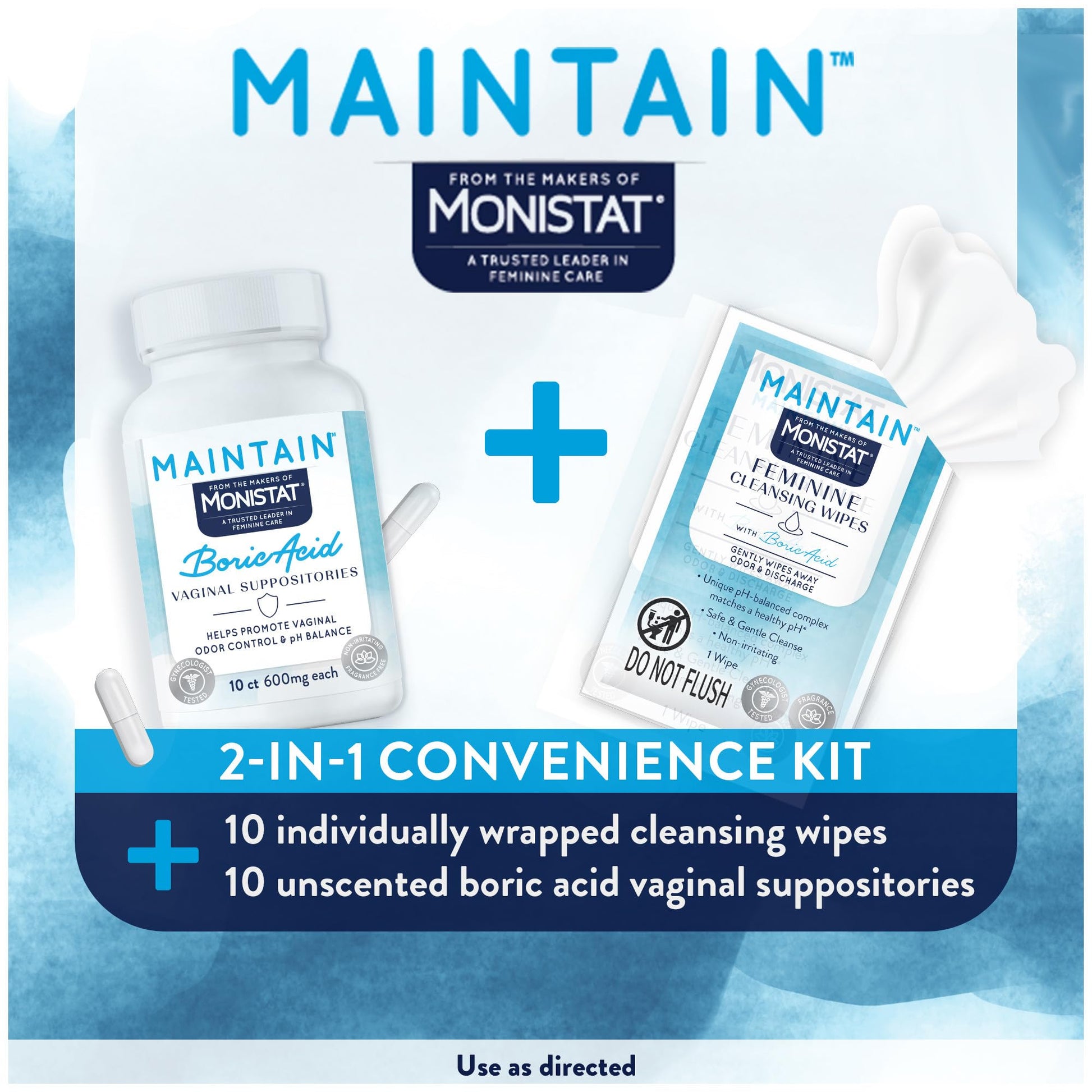Monistat Maintain Boric Acid Odor Control Kit, 10 Feminine Wipes & 10 Boric Acid Suppositories for Women, Fragrance-Free and Non-Irritating pH Balanced Formulas to Control Vaginal Odor Monistat uk supplements