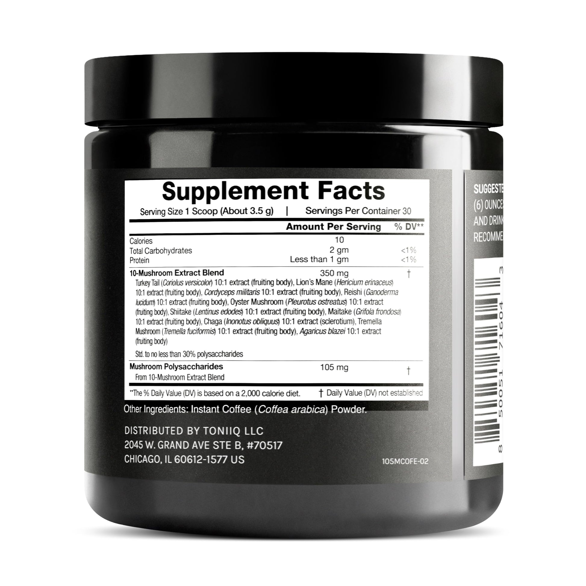 Mushroom Coffee - Ultra High Potency 10:1 Concentrated Extract - Colombian Sourced Beans with 10 Mushroom Blend, Lion's Mane & Cordyceps - Rich & Functional Coffee Alternative - Third-Party Lab Tested Toniiq uk supplements