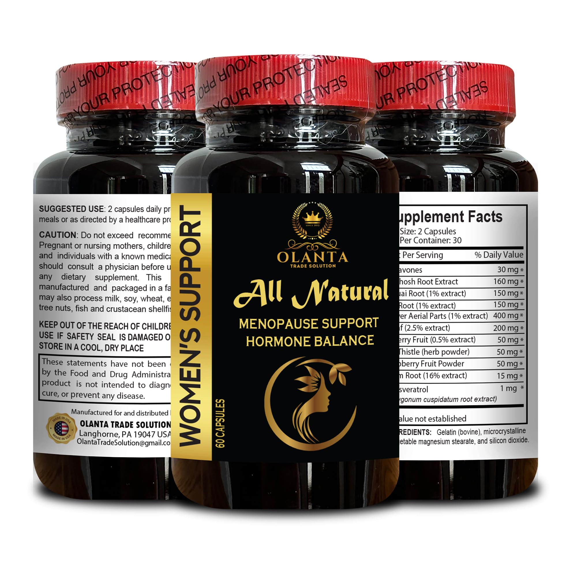 MENOPAUSE SUPPORT SUPPLEMENT - Perimenopause Supplements Women for Hot Flashes, Menopause Support, Supplement for Women Supports Hormone Balance with Black Cohosh - 1 Bottle 60 Capsules OLANTA TRADE SOLUTION uk supplements