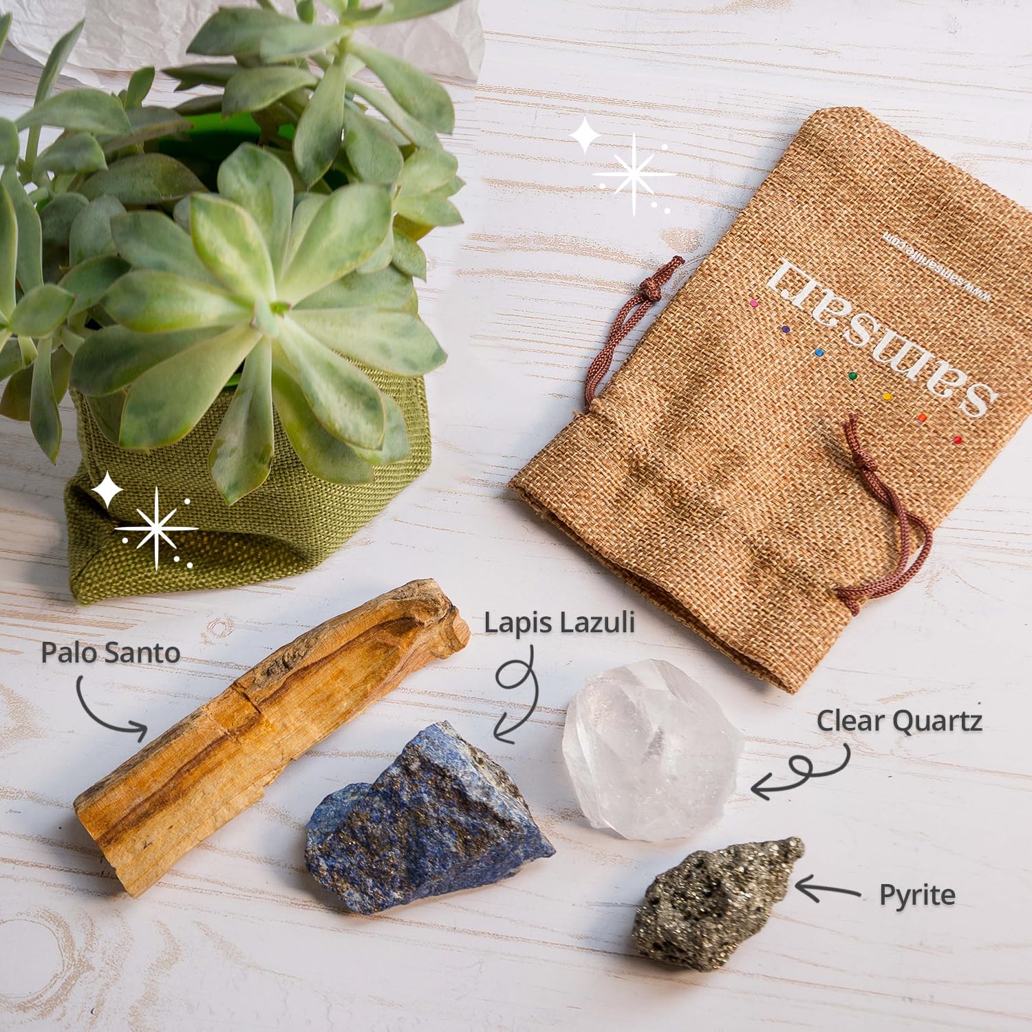 5PCS SAMSARI Abundance XL Crystals Healing Set - (Pyrite, Lapis Lazuli, Clear Quartz), 1 Palo Santo Stick SAMSARI uk supplements