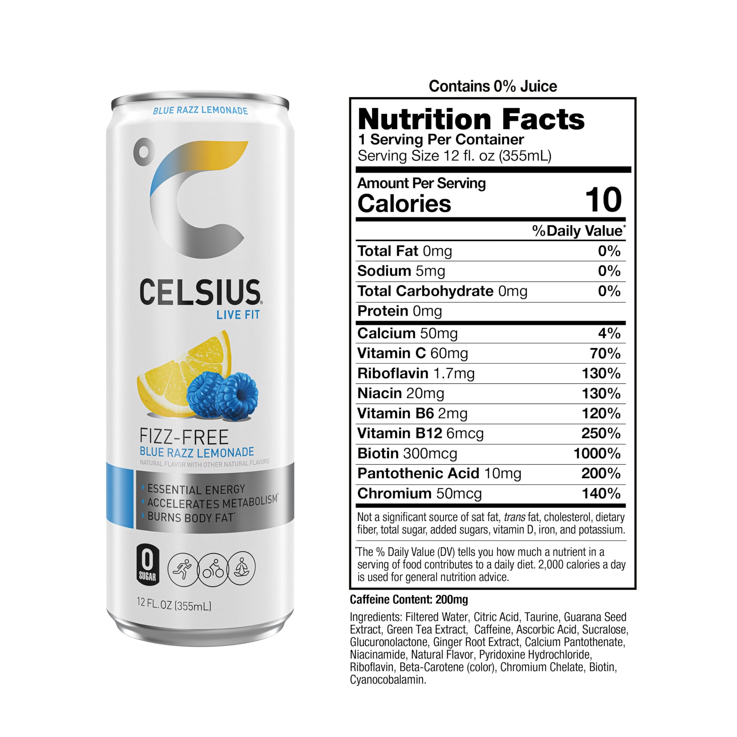 CELSIUS Fizz Free Blue Razz Lemonade, Functional Essential Energy Drink 12 Fl Oz CELSIUS uk supplements