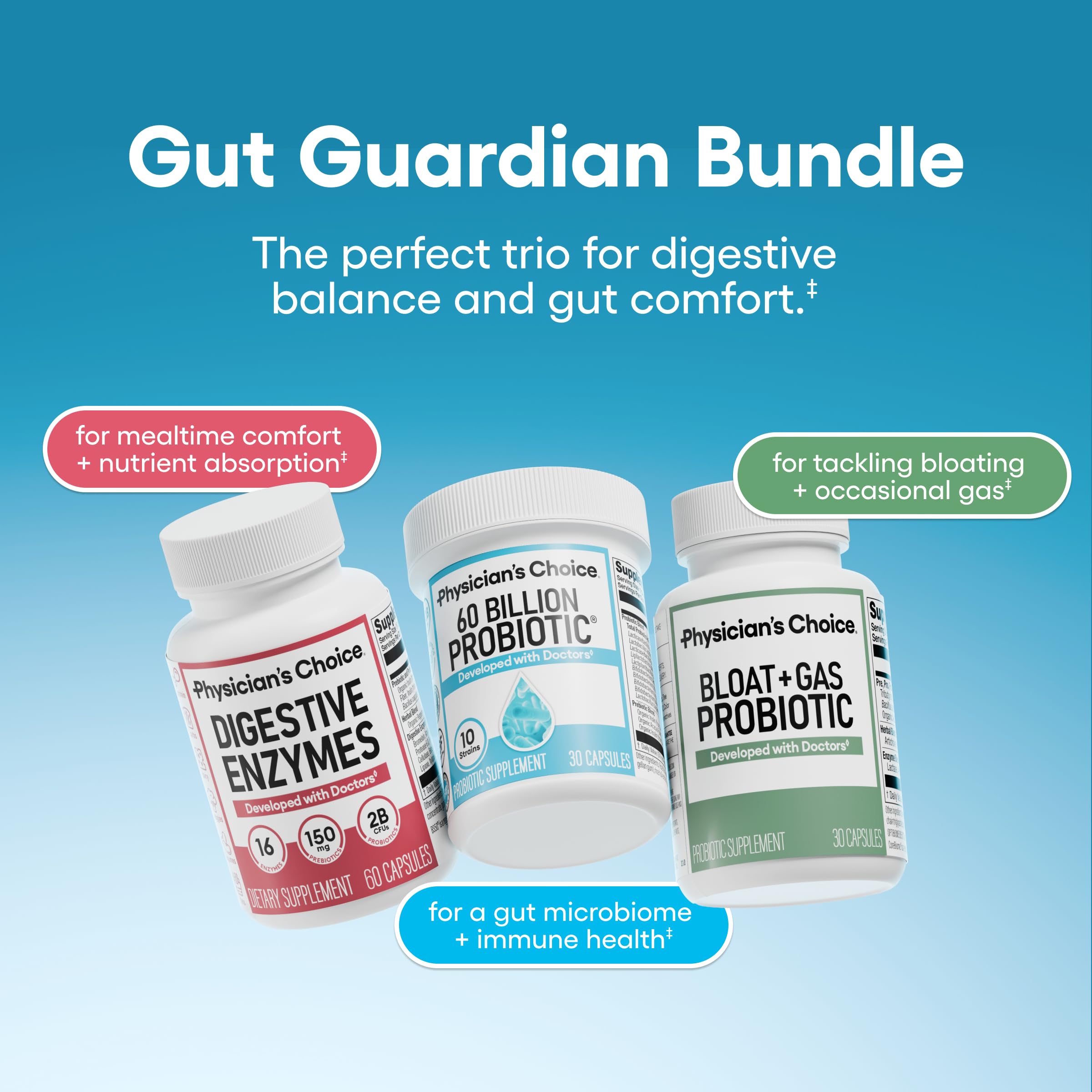 Physician's CHOICE Gut Guardian Bundle: Advanced Bloating & Digestion Support with 60 Billion Probiotic, Digestive Enzymes & Bloat + Gas Probiotic - Daily Gut Health Support for Women and Men Physician's CHOICE uk supplements