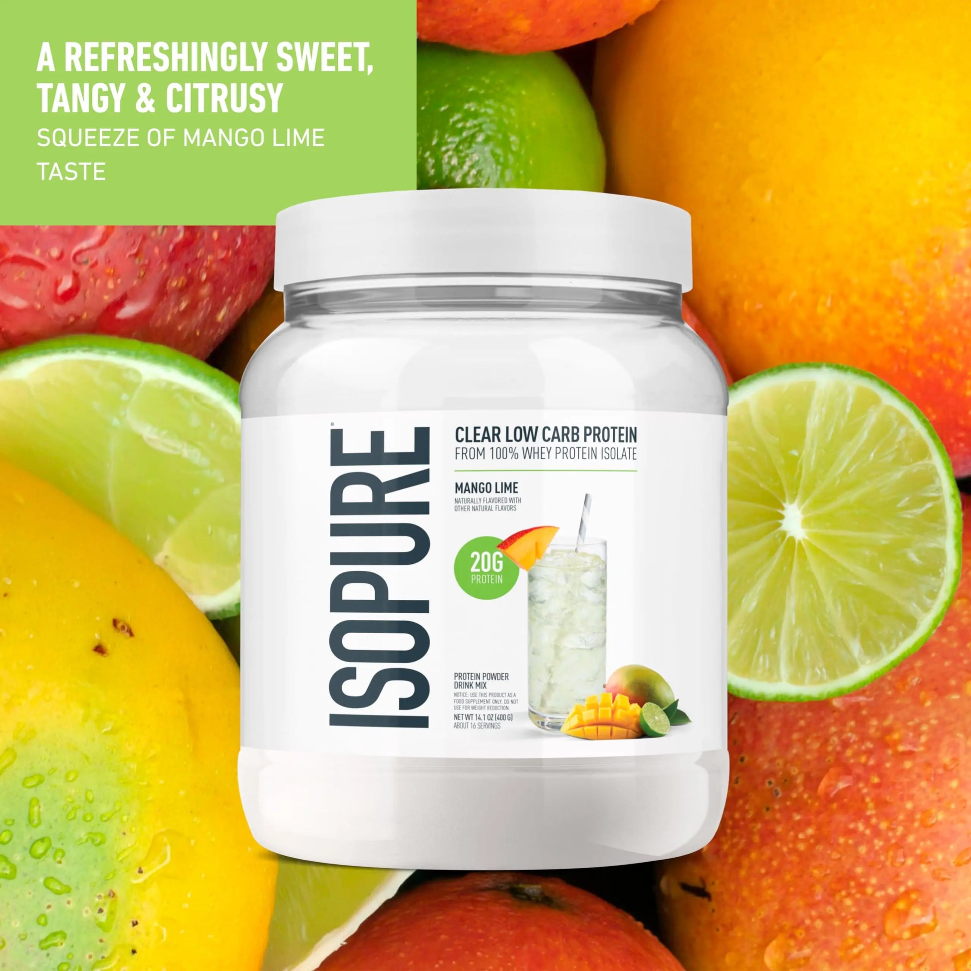 Isopure Clear Whey Isolate Protein Powder, Lactose Free, Gluten Free, Naturally Flavored, Mango Lime, 20g Protein Per Serving, 14.1 Oz, 16 Servings (Packaging May Vary) Isopure uk supplements