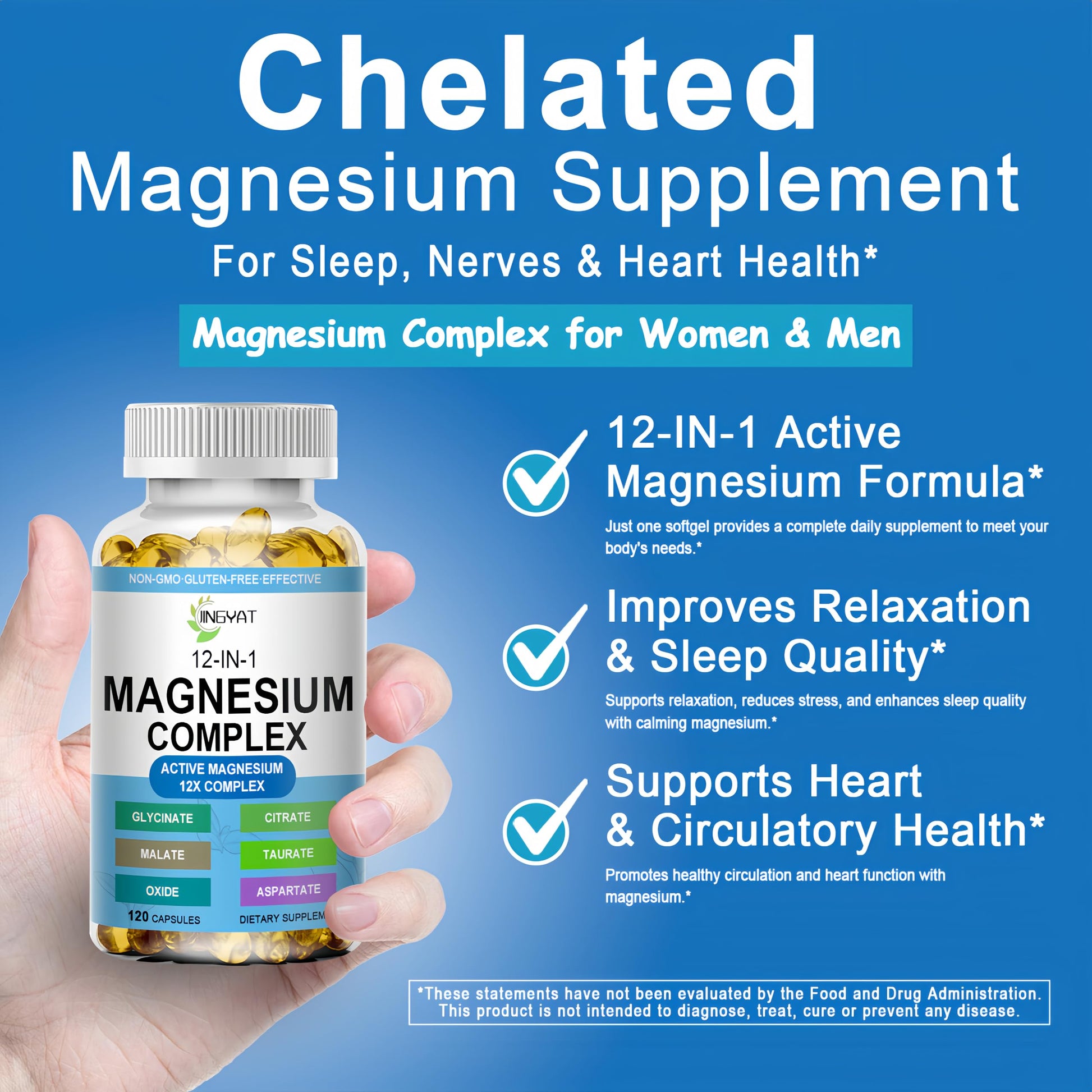 Magnesium Complex Softgels - 12-in-1 Magnesium Supplement with Glycinate,Citrate,Malate,Oxide,Taurate - High Absorption Magnesium Complex for Women & Men for Muscle, Heart, Sleep, Bone, Nerve Support JINGYAT uk supplements