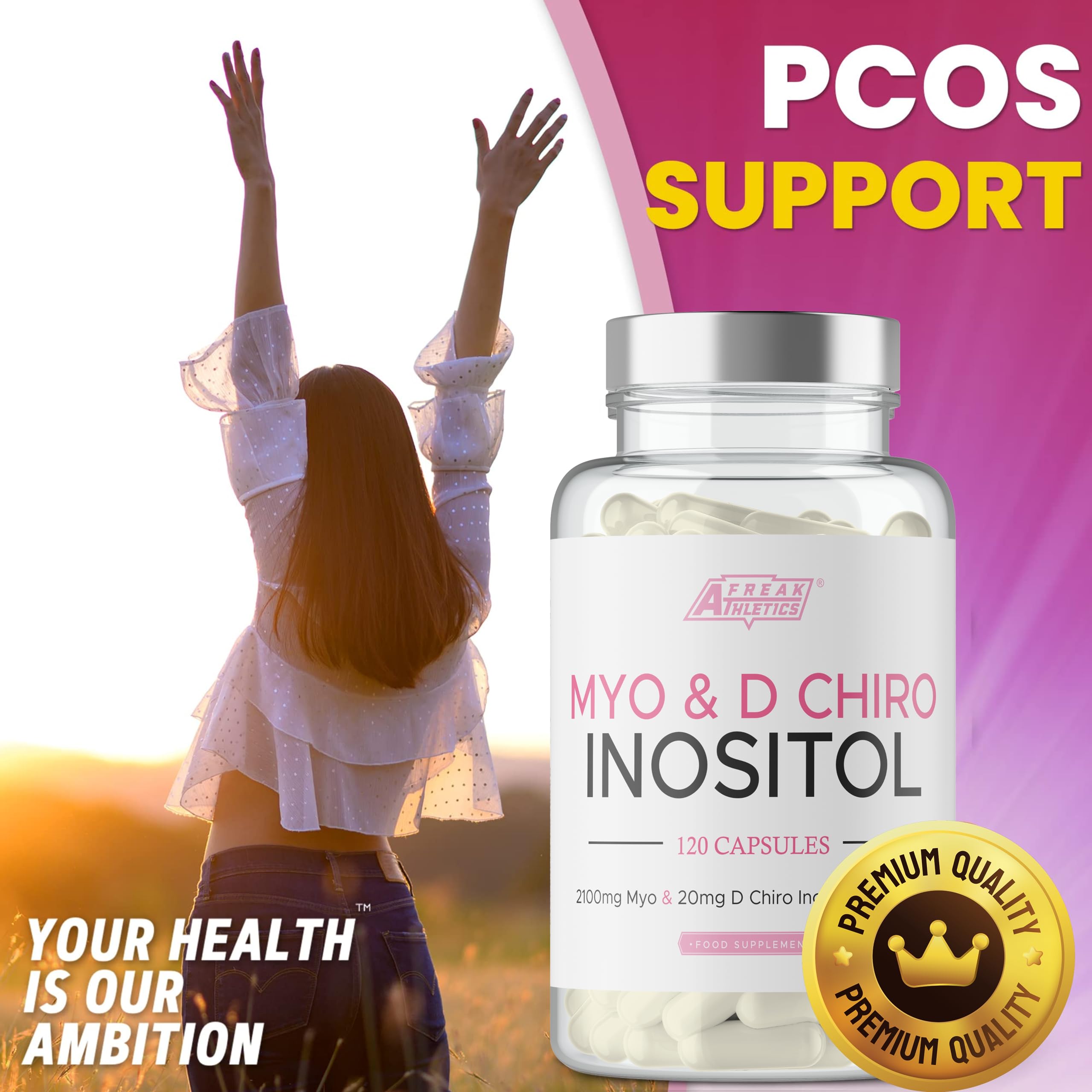 Myo-Inositol & D Chiro Inositol - Supports Women with PCOS -120 Capsules - Promotes Freak Athletics uk supplements