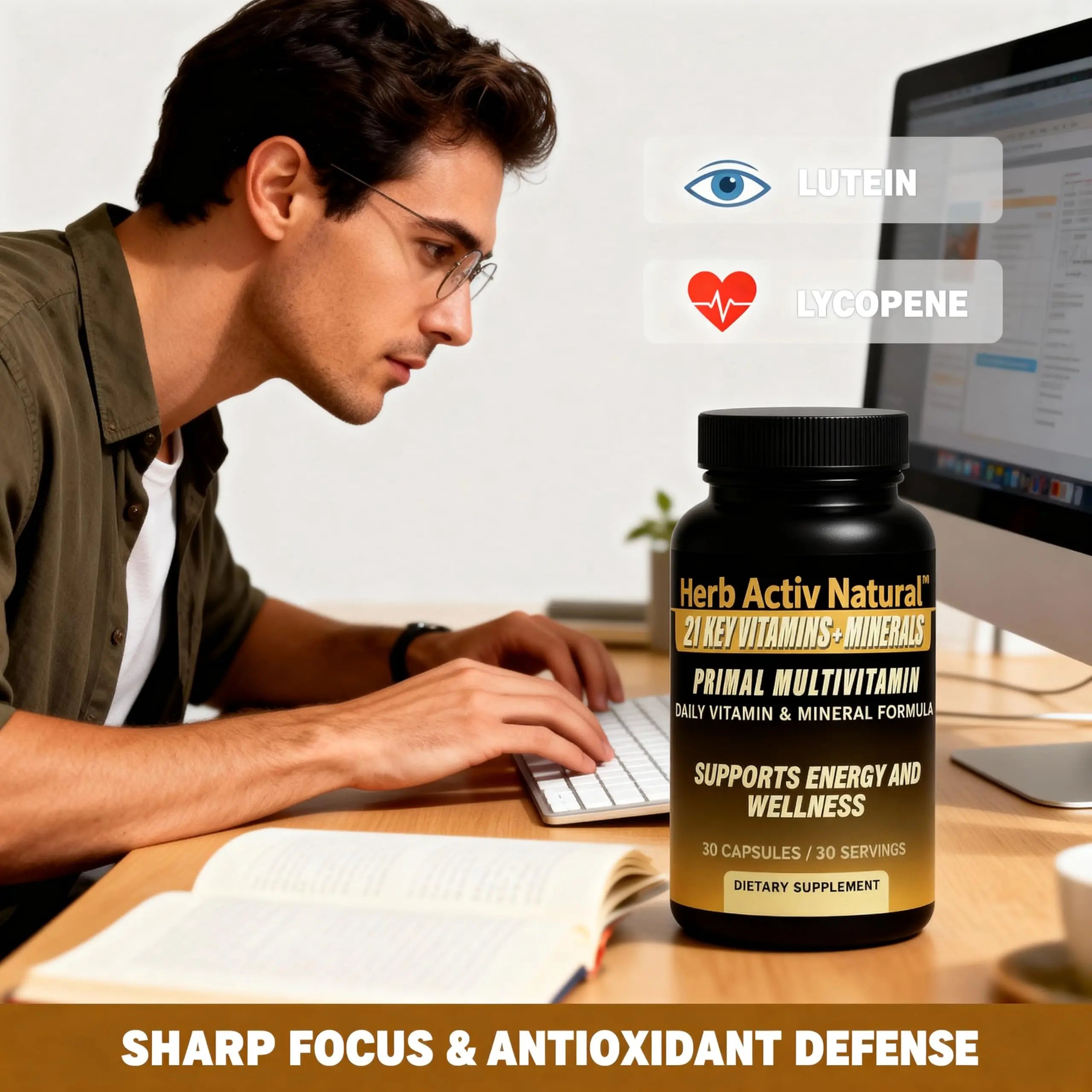 Herb Activ Natural Primal Multivitamin - 21 Essential Vitamins & Minerals - Daily Vitamin & Mineral Supplement - Energy & Wellness Support - 30 Capsules Herb Activ Natural uk supplements