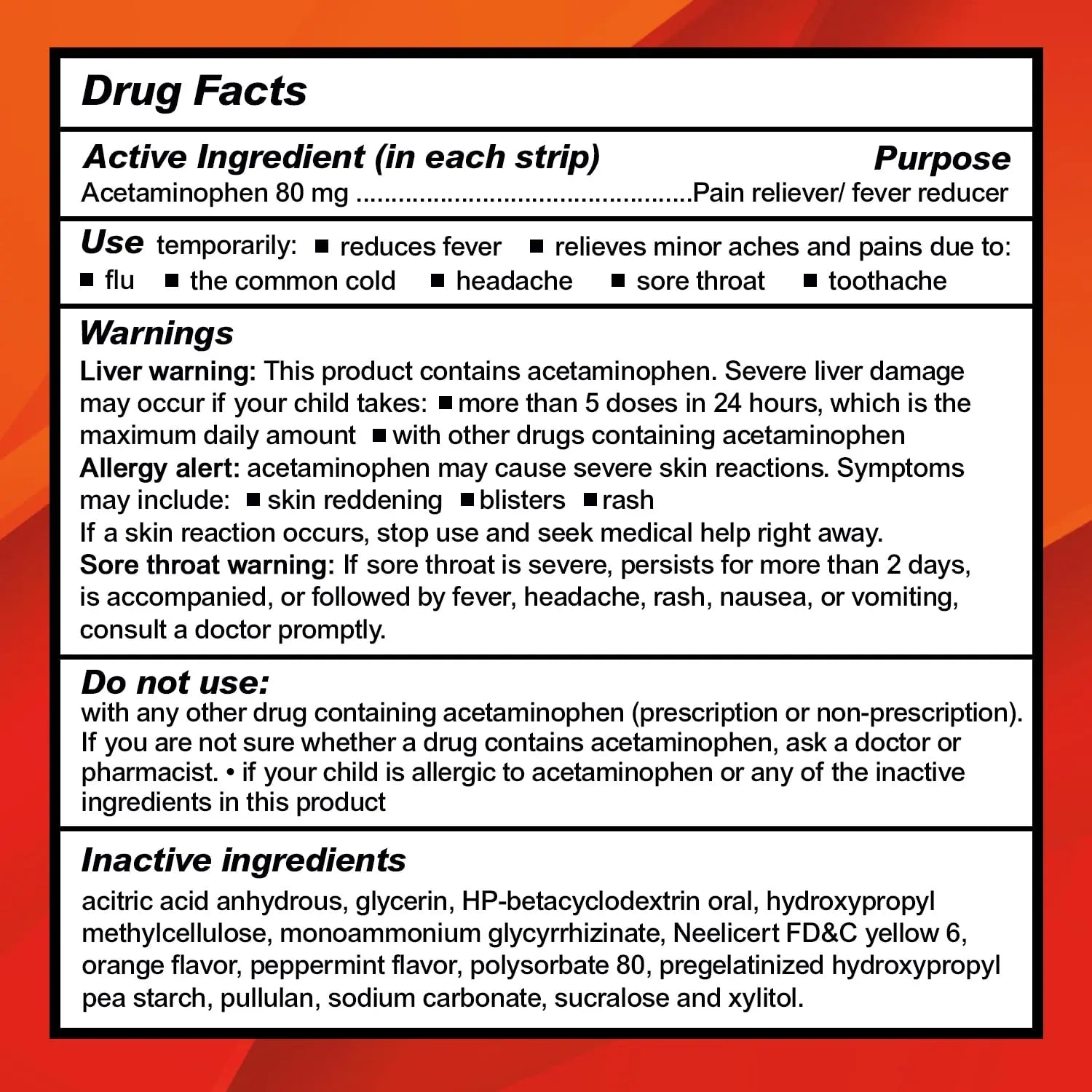 CALMOUR Children's Acetaminophen 36 Strips | Pain Reliever & Fever Reducer | Fast-Acting Support for Cold & Flu Symptoms | Oral Chewable Strips for Kids Ages 2-9 | Travel Size, Orange Flavor CALMOUR uk supplements