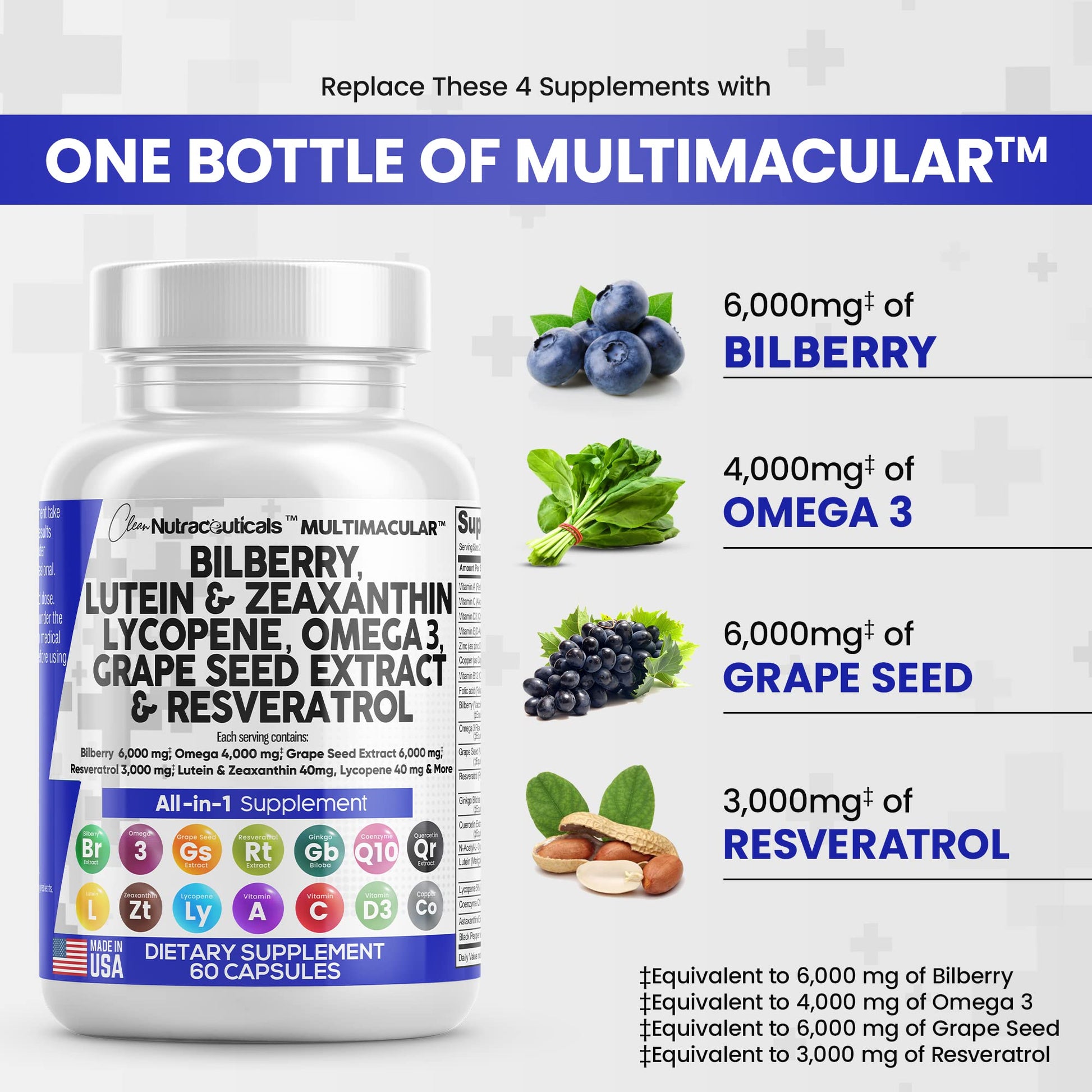 Eye Health Vitamins with Bilberry 6000mg Lutein & Zeaxanthin 40mg Lyco Clean Nutraceuticals uk supplements