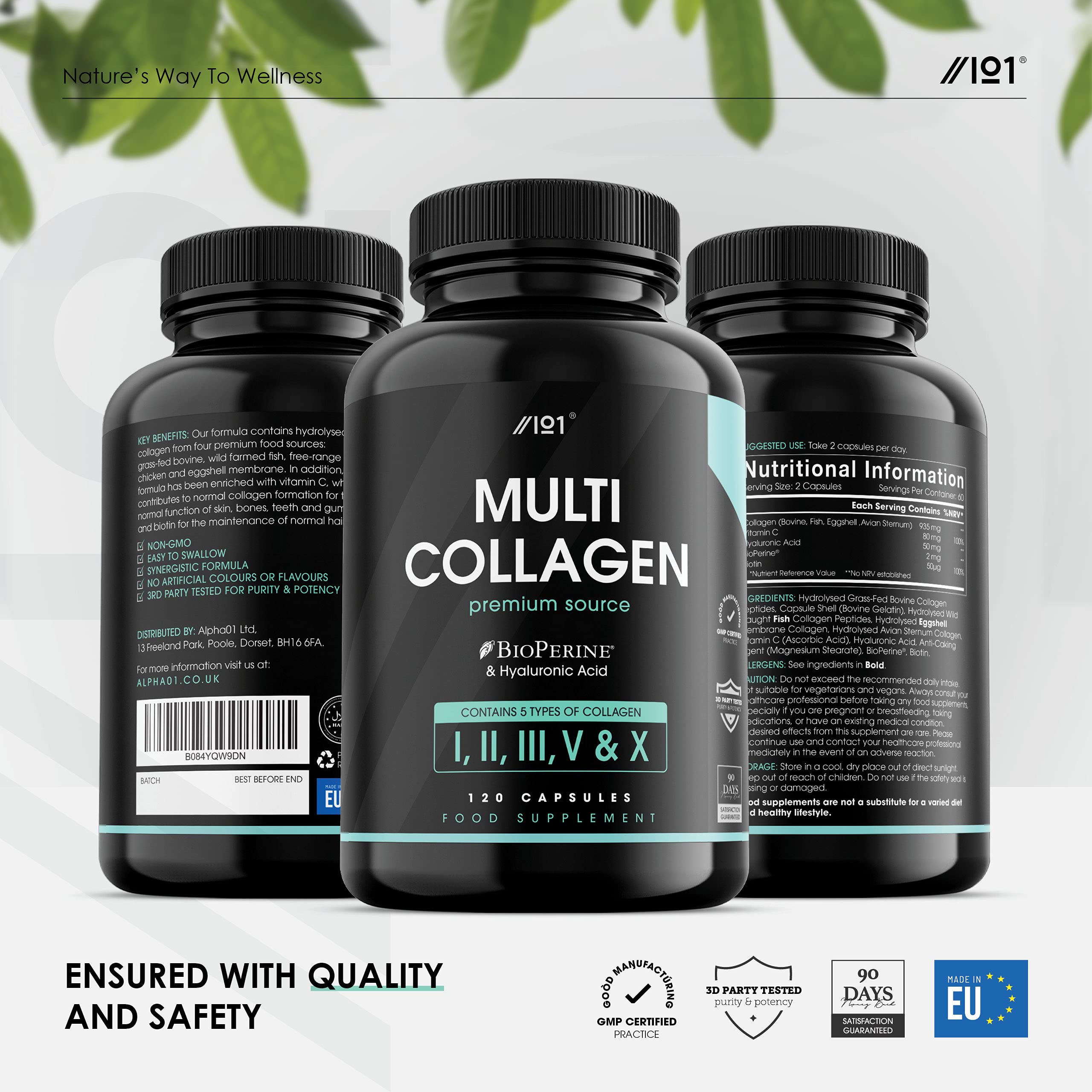 Multi Collagen Capsules - 120 Capsules - Types I, II, III, V & X - Wild Caught Fish, Grass Fed Bovine, Eggshell Revive Naturals uk supplements