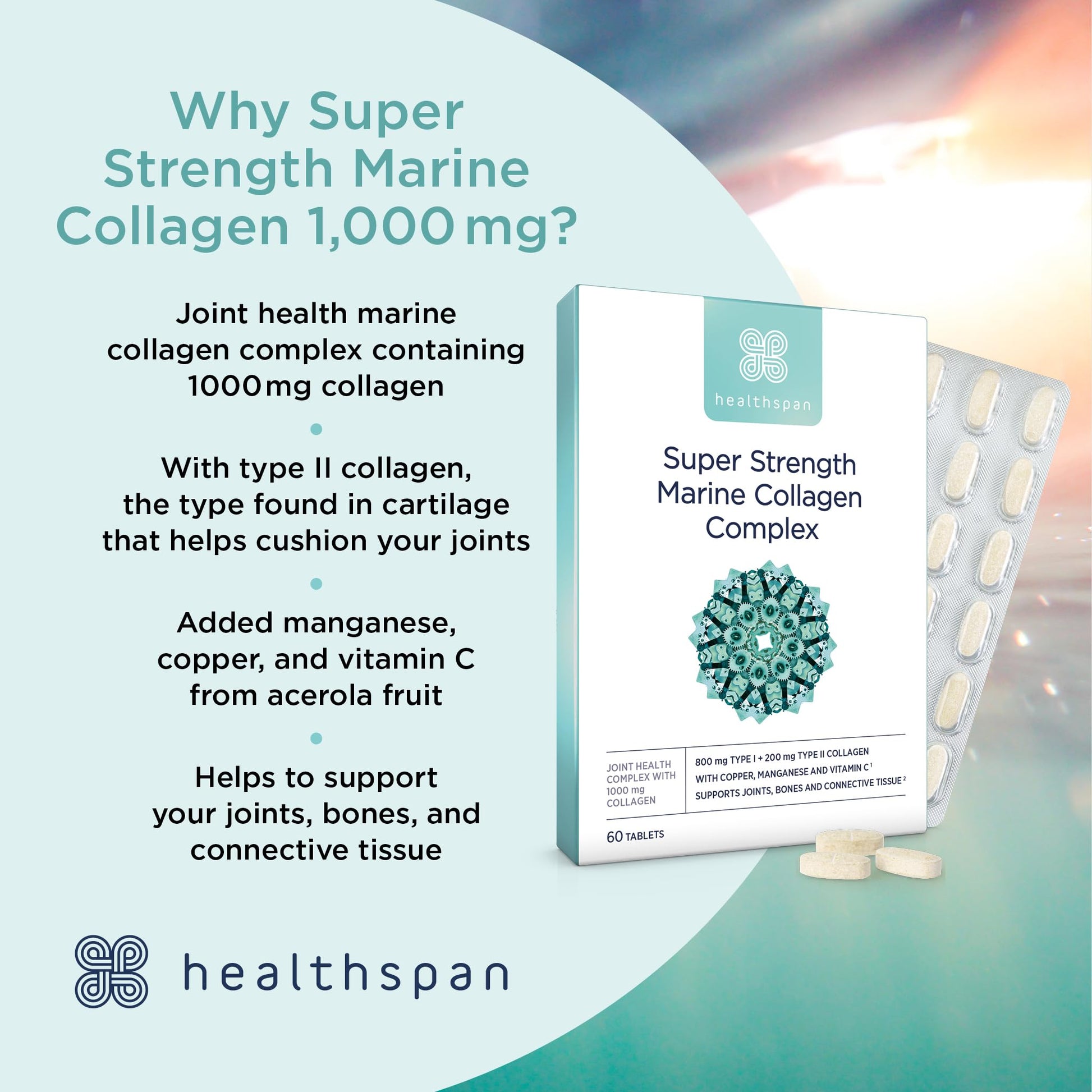 Healthspan 1,000mg Marine Collagen Complex 60 Tablets | 800mg Type I + 200mg Type II Collagen healthspan uk supplements