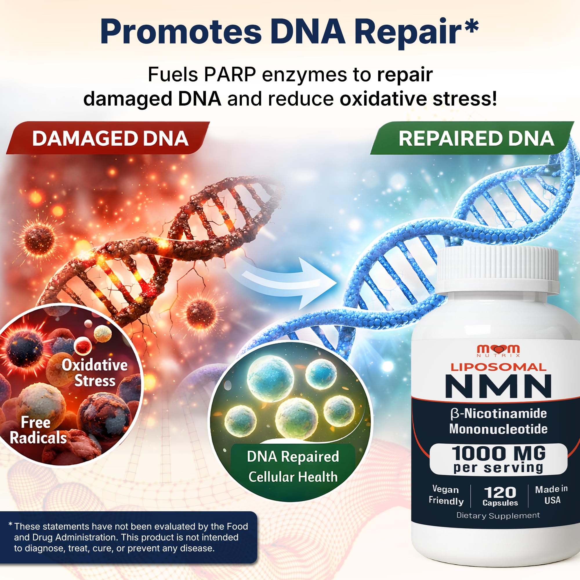 NMN Supplement 1000 mg Pure Nicotinamide Mononucleotide - NAD Precursor for Energy, Cellular Renewal & Longevity Support - Mitochondrial Support 120 Capsules - Vegan, Non GMO, Gluten Free MOM NUTRIX uk supplements