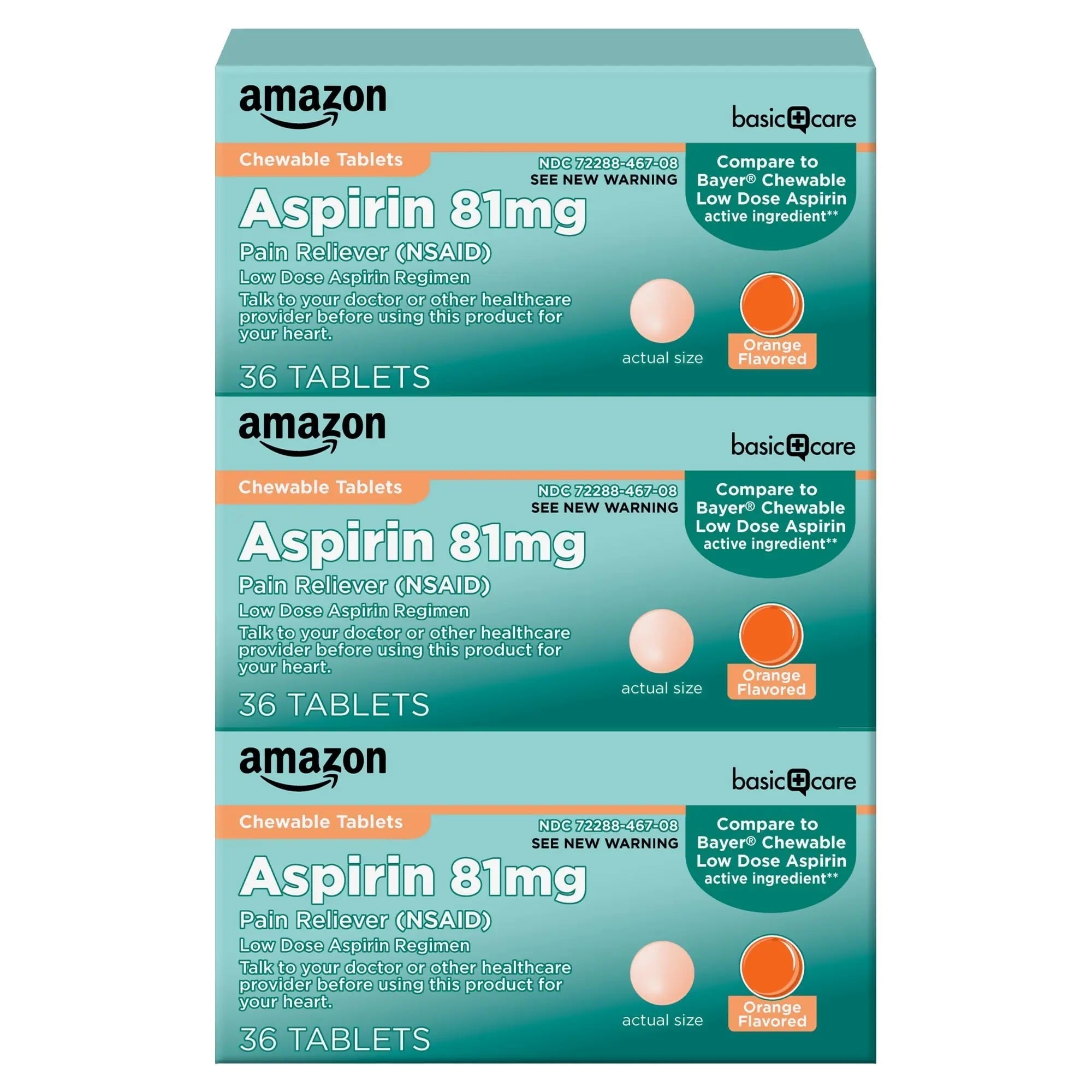 Amazon Basic Care Aspirin 81 mg Pain Reliever (NSAID) Chewable Tablets, Low Dose , Orange Flavor, 36 Count (Pack of 3) Amazon Basic Care uk supplements