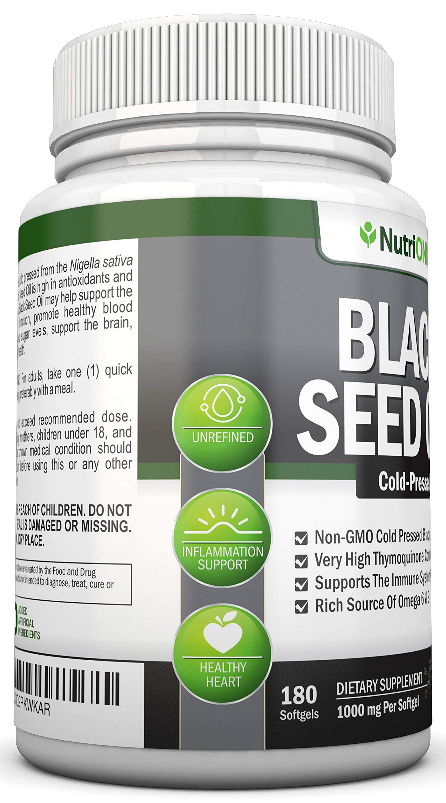 Black Seed Oil - 1000 Mg - 180 Softgels - Cold-Pressed Non-GMO Black Cumin Seed NutriONN uk supplements