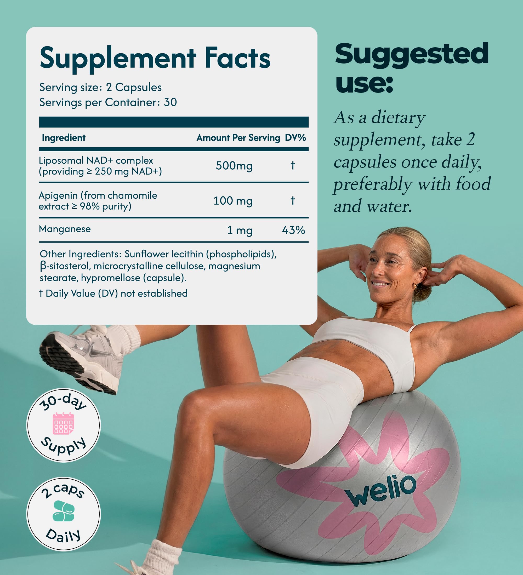 Liposomal NAD Supplement 601mg | Third-Party Tested, High Purity NAD+ | Anti-Aging & Cellular Health | NMN Supplement Alternative | Advanced NAD+ Supplement for Women & Men – 60 Capsules Welio uk supplements