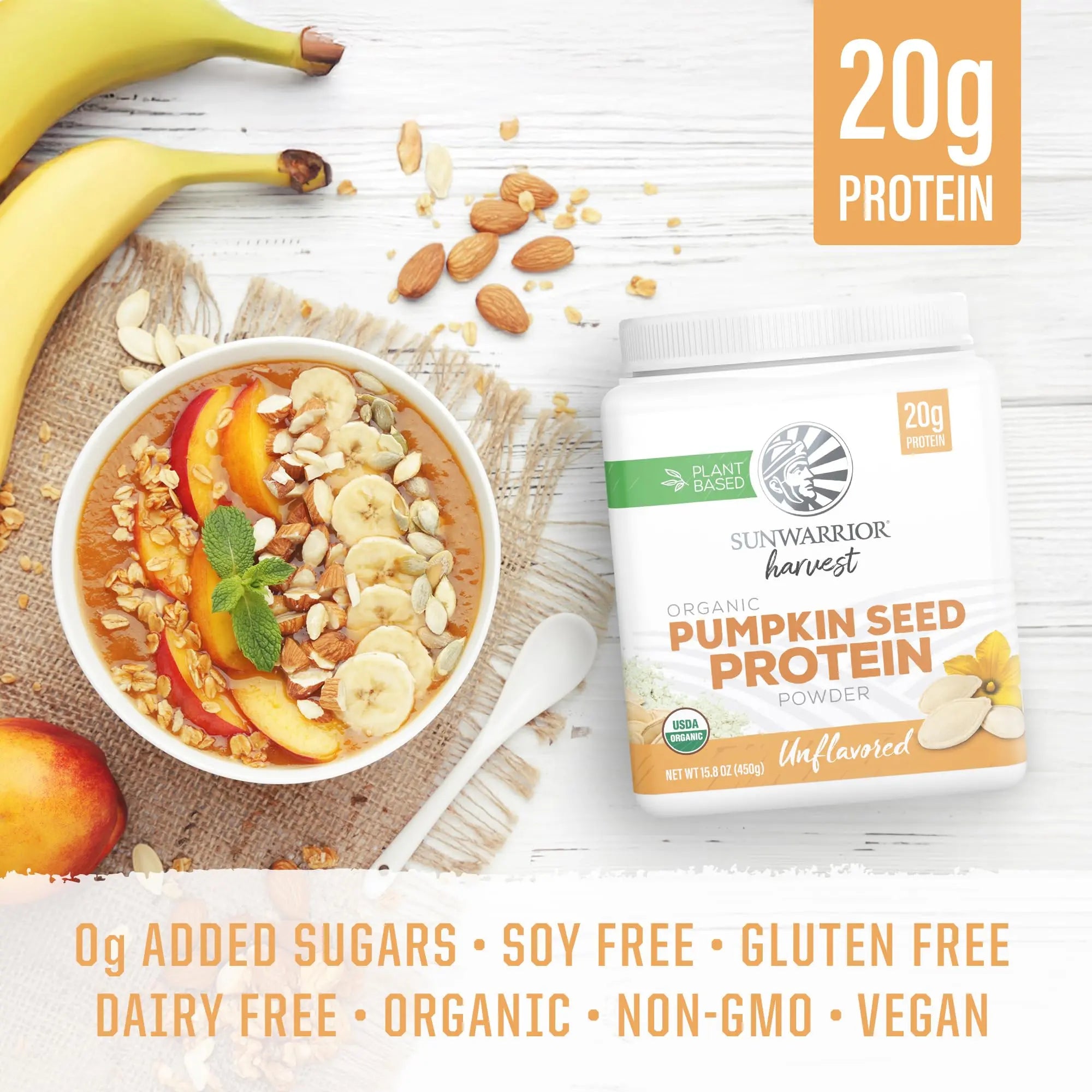 Organic Pumpkin Seed Protein Powder Cold Pressed, Simple Single-Ingredient Superfood Plant-Based, Easy to Digest All 9 Essential Amino Acids Mild Flavor for Smoothies Sunwarrior uk supplements