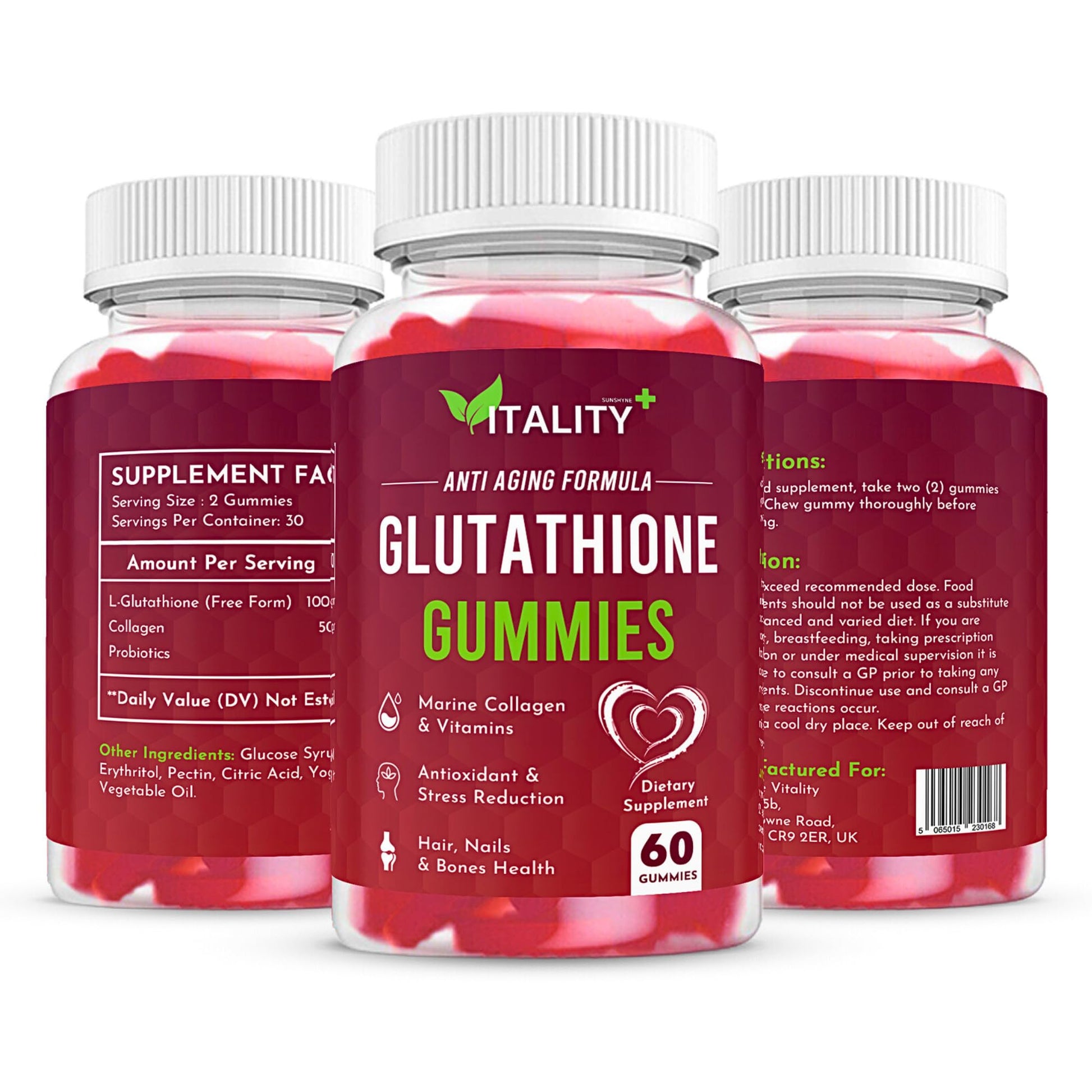 2 Pack Glutathione Gummies | with Marine Collagen | 1050mg per Serving | Antioxidant Support Sunshyne uk supplements