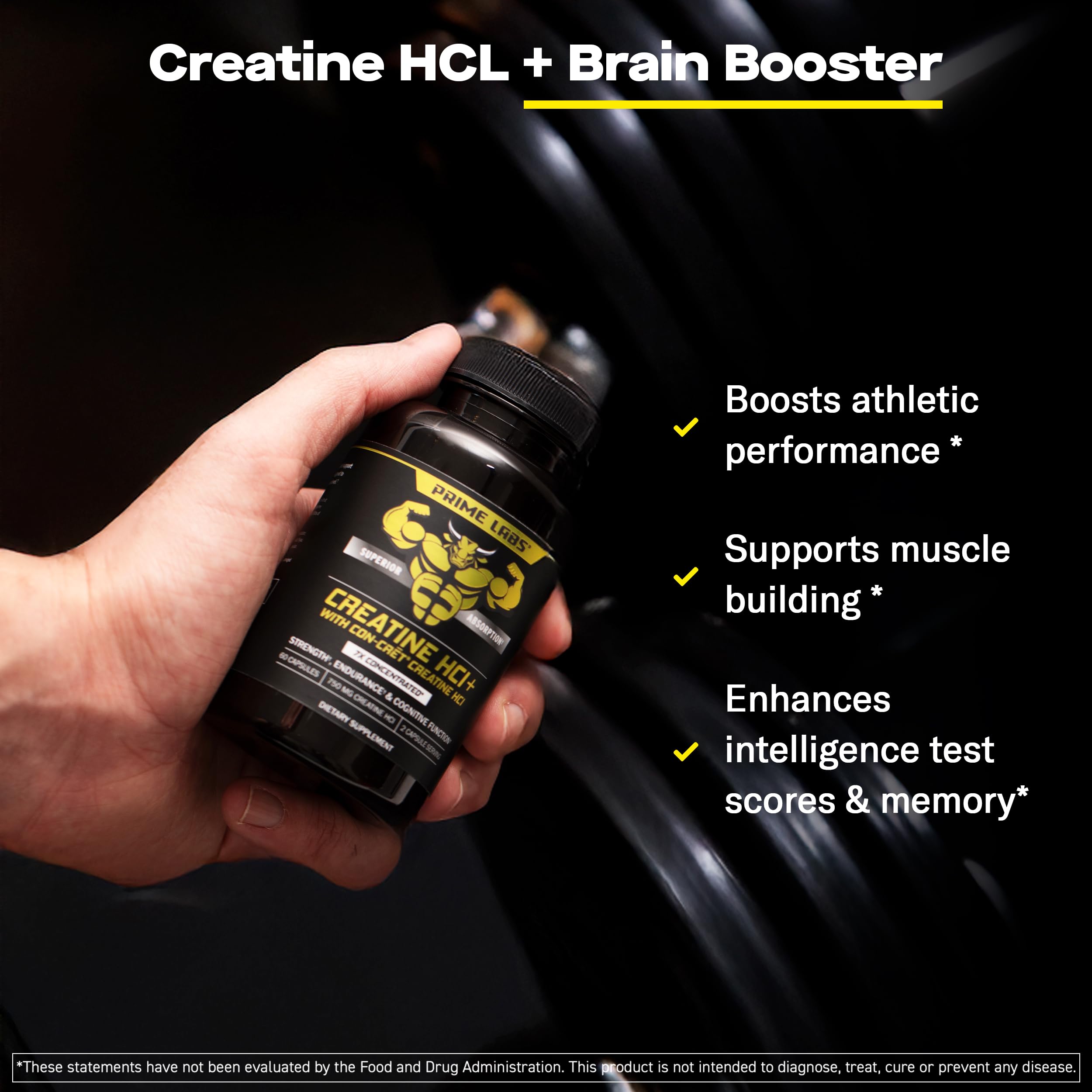 Prime Labs Creatine HCl Capsules - with CON-CRĒT®, Rhodiola Root Extract, & L-Theanine - Muscle Support, Endurance, Cognitive Function - for Men & Women - 60 Pills Prime Labs uk supplements
