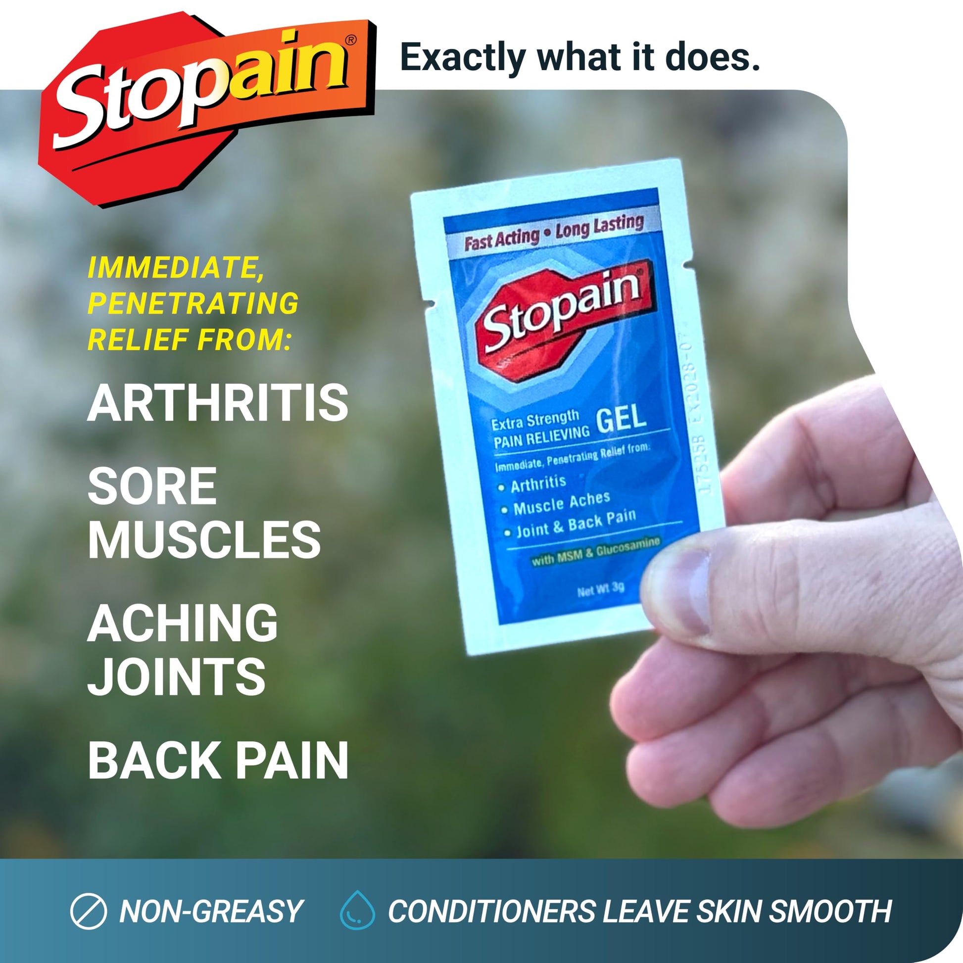 Stopain Pain Relief 3g Gel Packets, 100ct, 8% Menthol, Topical Pain Relief, Knee Pain Relief, Back Pain Relief, and Arthritis Pain Relief, Perfect for Workplace First Aid Cabinets, Made in USA Stopain uk supplements