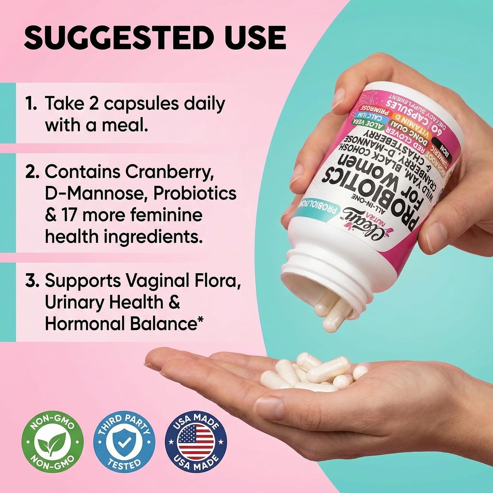Clean Nutraceuticals Probiotics for Women with D Mannose, Cranberry Extract, Wild Yam, Chasteberry - 20 Probiotic and Prebiotic Strains - PH Balance, Womens Probiotic for Digestive Health - 60 Count Clean Nutraceuticals uk supplements