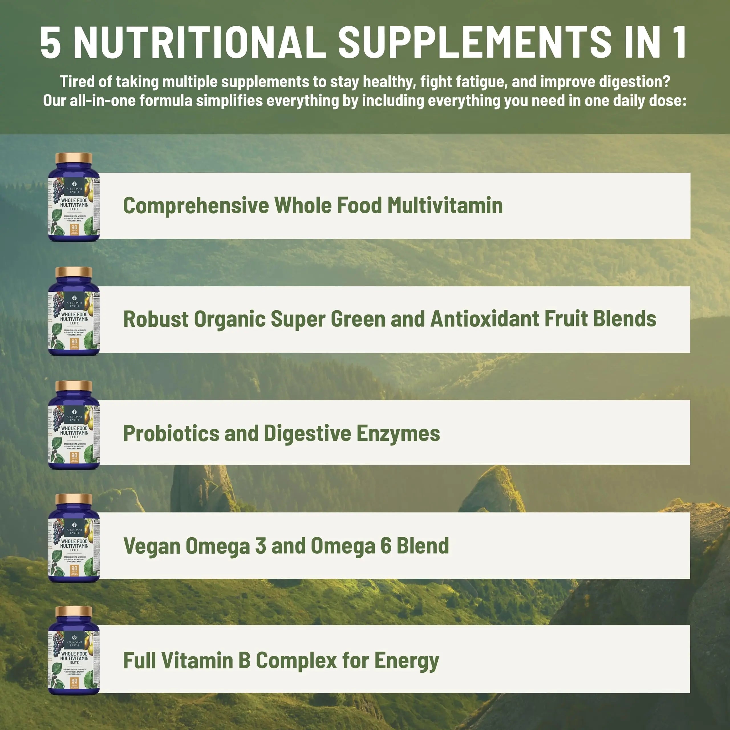 Abundant Earth Whole Food Multivitamin for Women, Daily Multi Vitamins Supplements for Men/Mens Multivitamins + B Complex, Probiotic Multi Enzyme Abundant Earth uk supplements