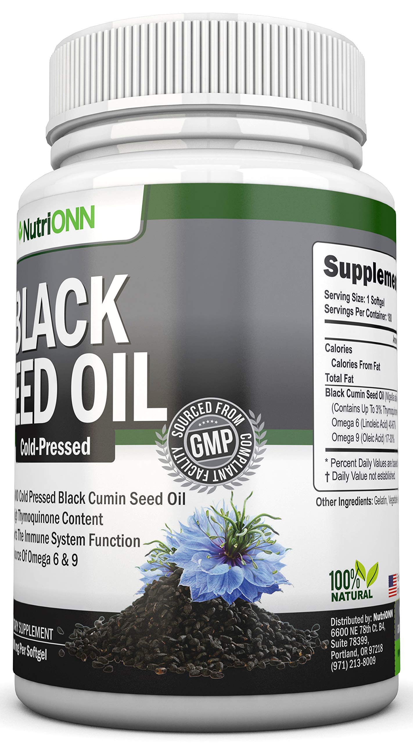 Black Seed Oil - 1000 Mg - 180 Softgels - Cold-Pressed Non-GMO Black Cumin Seed NutriONN uk supplements