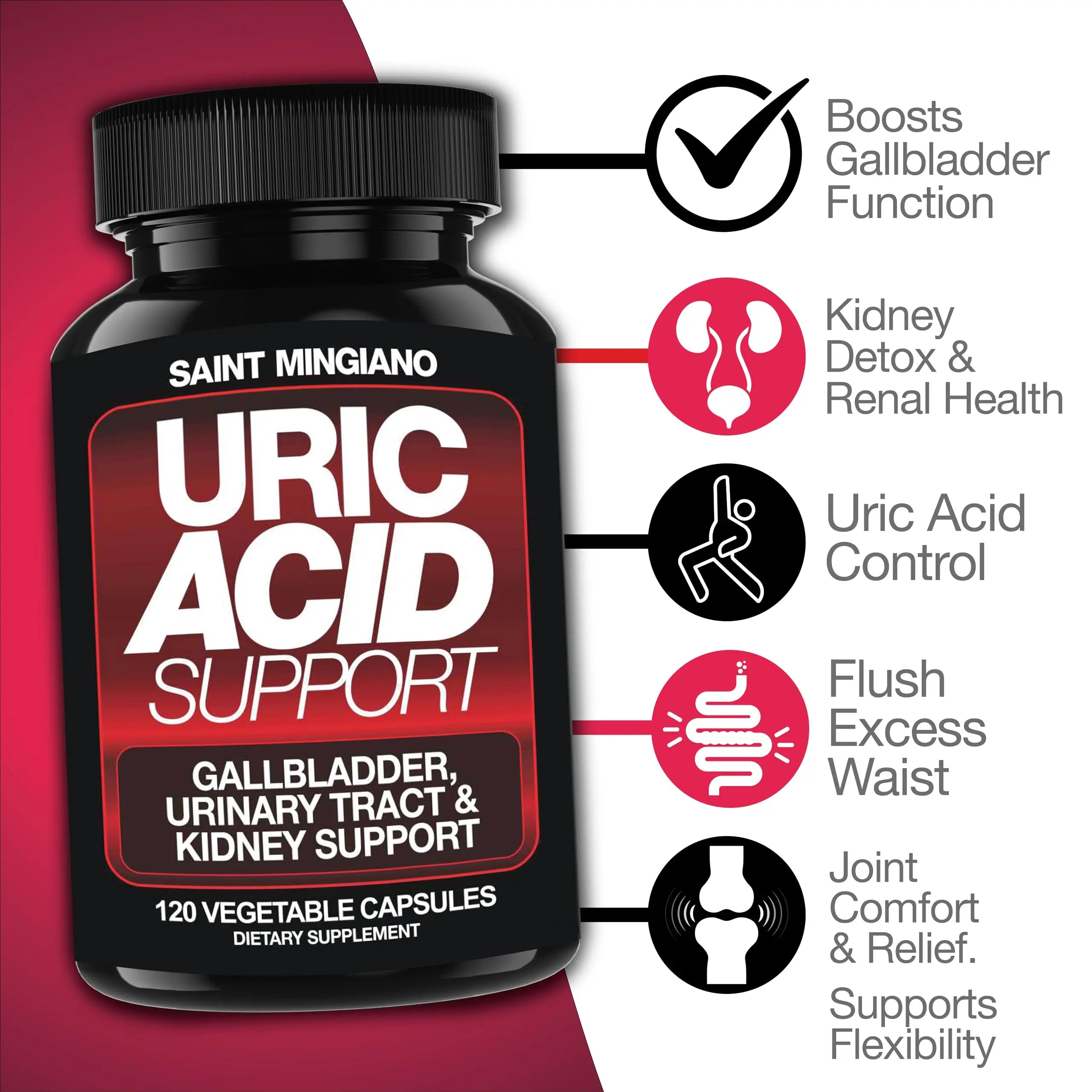 Saint Mingiano Uric Acid Flush for Gout Support -120 Capsules - Supports Kidney Cleanse Detox & Repair, Gallbladder & Urinary Tract Issues - Essential for Detox & Joint Support - Cranberry Extract Saint Mingiano uk supplements