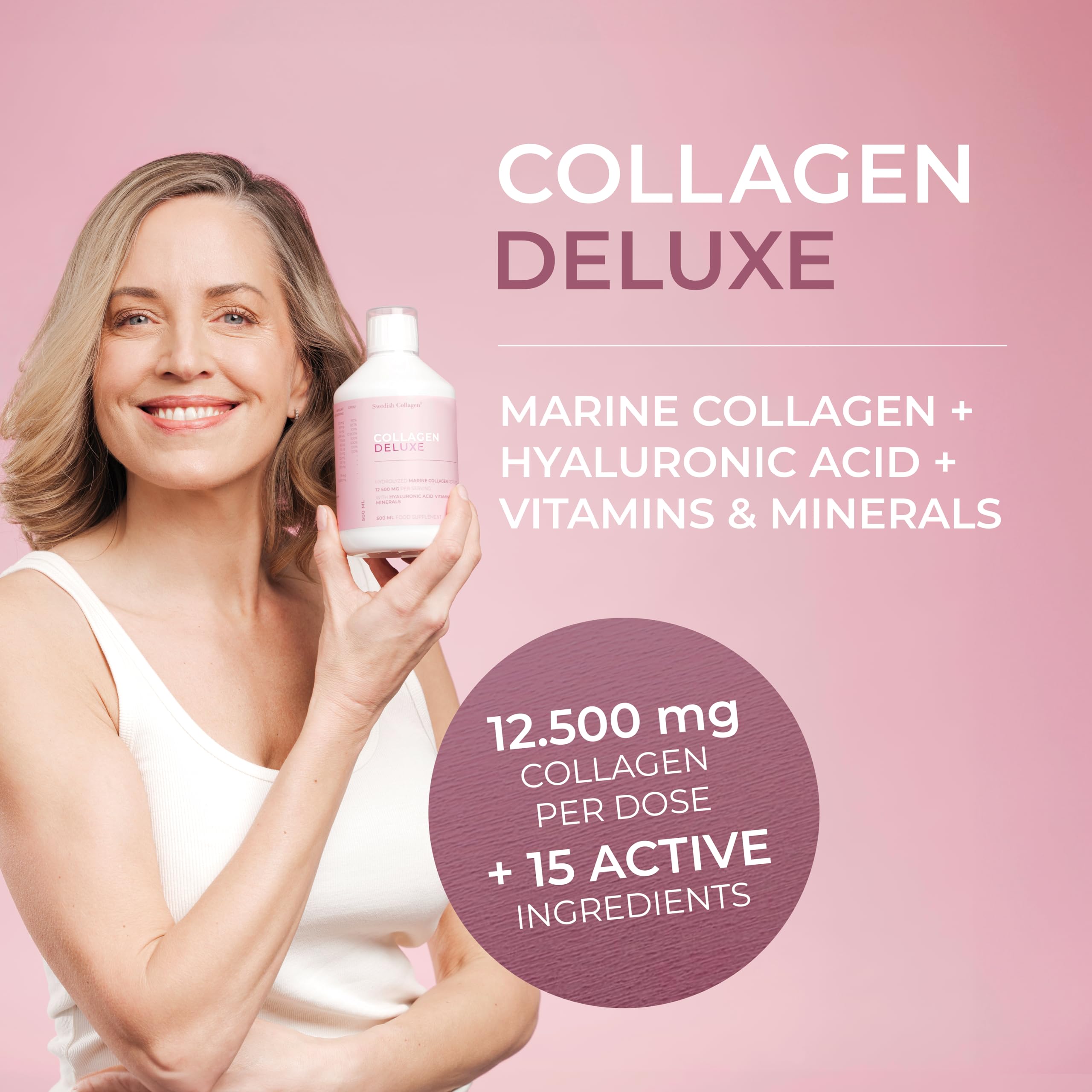 Swedish Collagen - 12500mg Collagen Deluxe 500ml I Hydrolyzed Marine Collagen Peptides (Type I & III) Swedish Collagen uk supplements