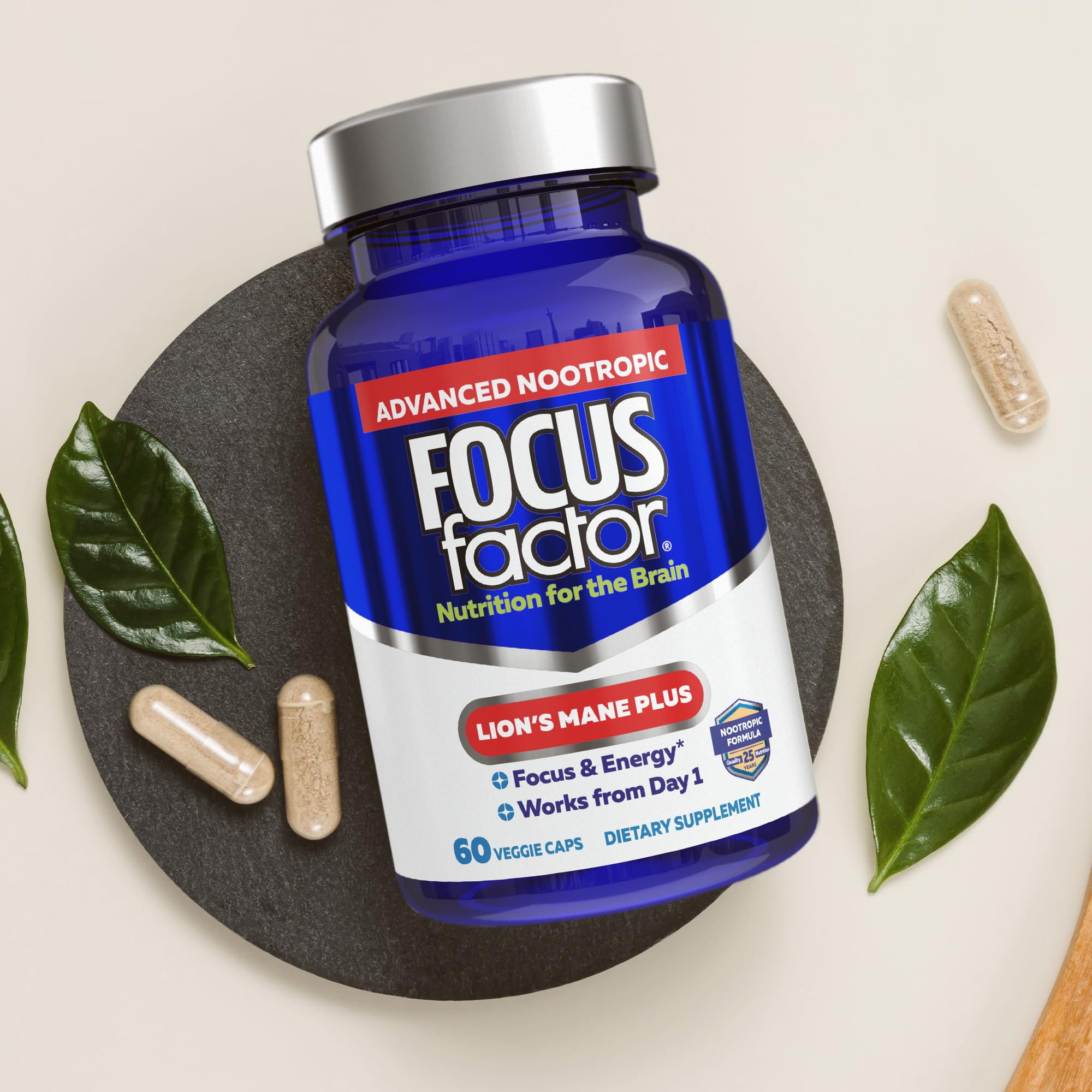 Focus Factor Lions Mane Plus, Advanced Nootropic with L-Theanine, Caffeine, Focus and Energy (60 Count) Focus Factor uk supplements