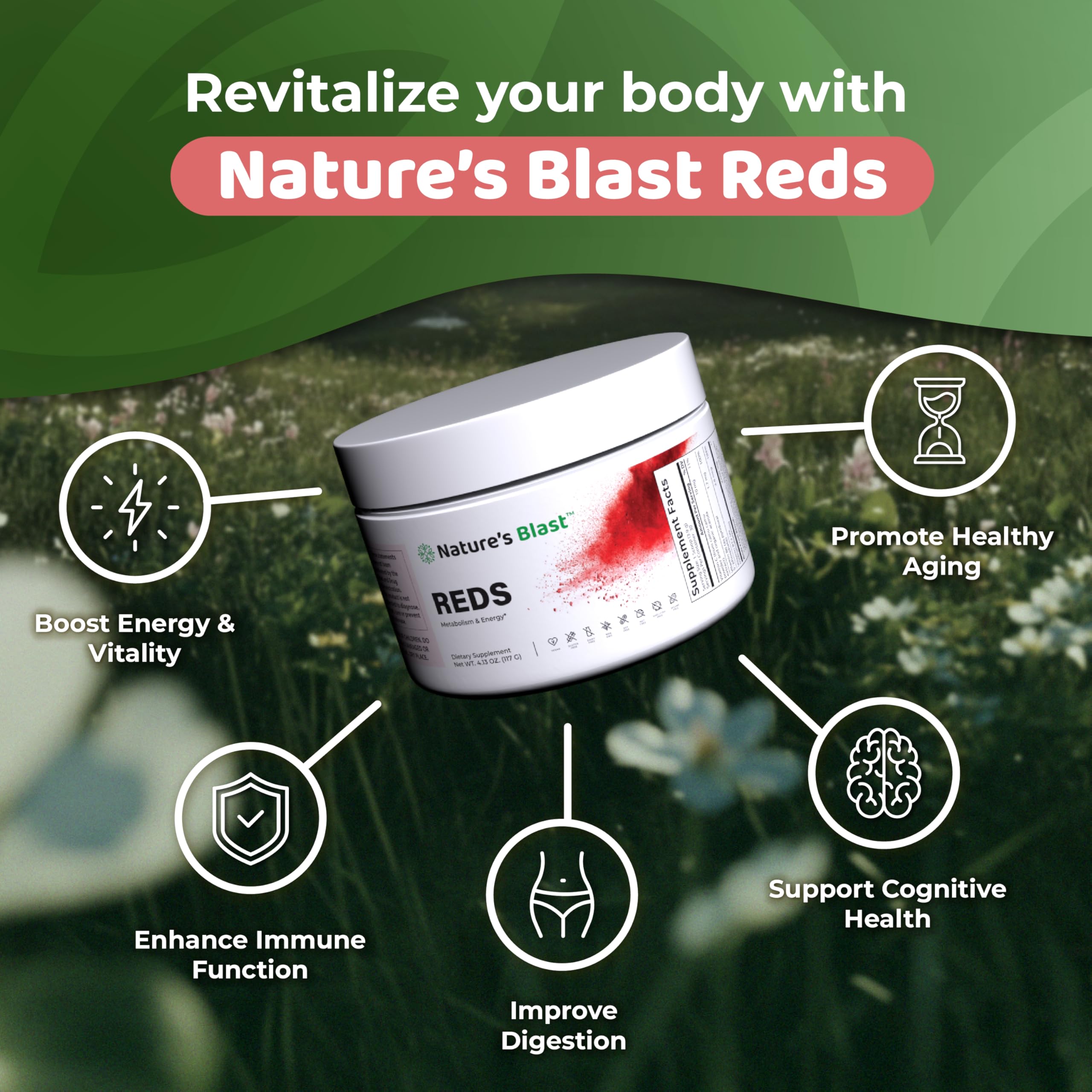 NATURES BLAST Reds - Metabolism and Energy Superfood Powder with 23 Red Fruits, 4 Adaptogens, Probiotics & Enzymes - Vegan Antioxidant Blend, 1 Bottle NATURES BLAST uk supplements