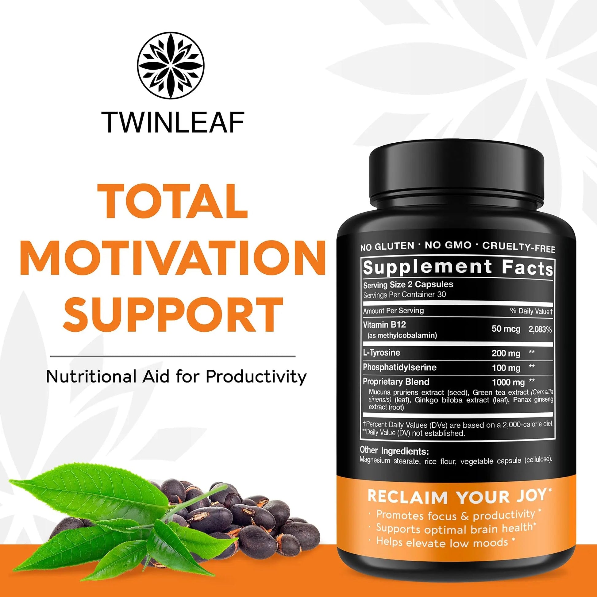 TWINLEAF Dopamine Brain Support Supplement, 1000 mg Blend - Made in USA - with DMAE, Vitamin B12 and L-Tyrosine TWINLEAF uk supplements