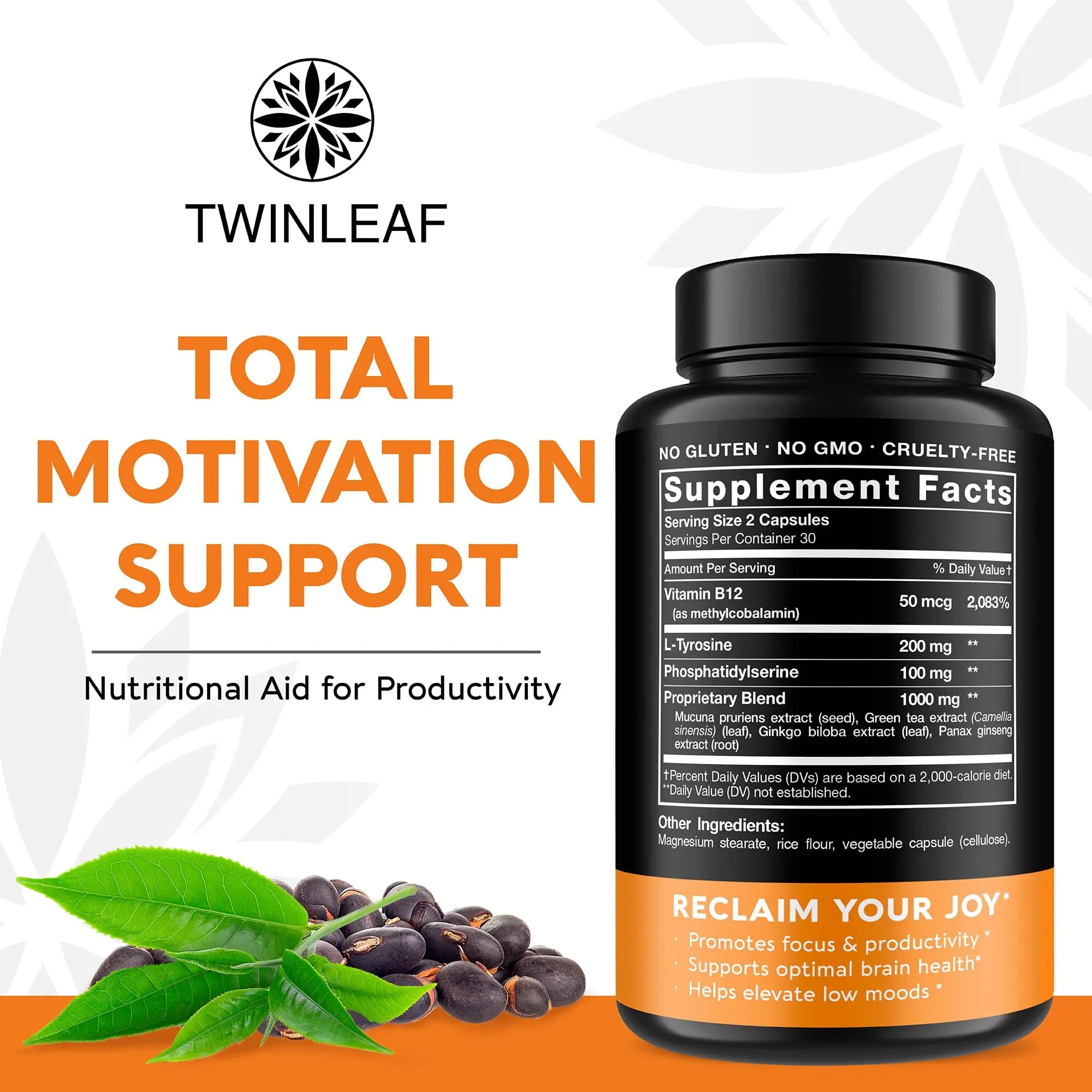 TWINLEAF Dopamine Brain Support Supplement, 1000 mg Blend - Made in USA - with DMAE, Vitamin B12 and L-Tyrosine TWINLEAF uk supplements