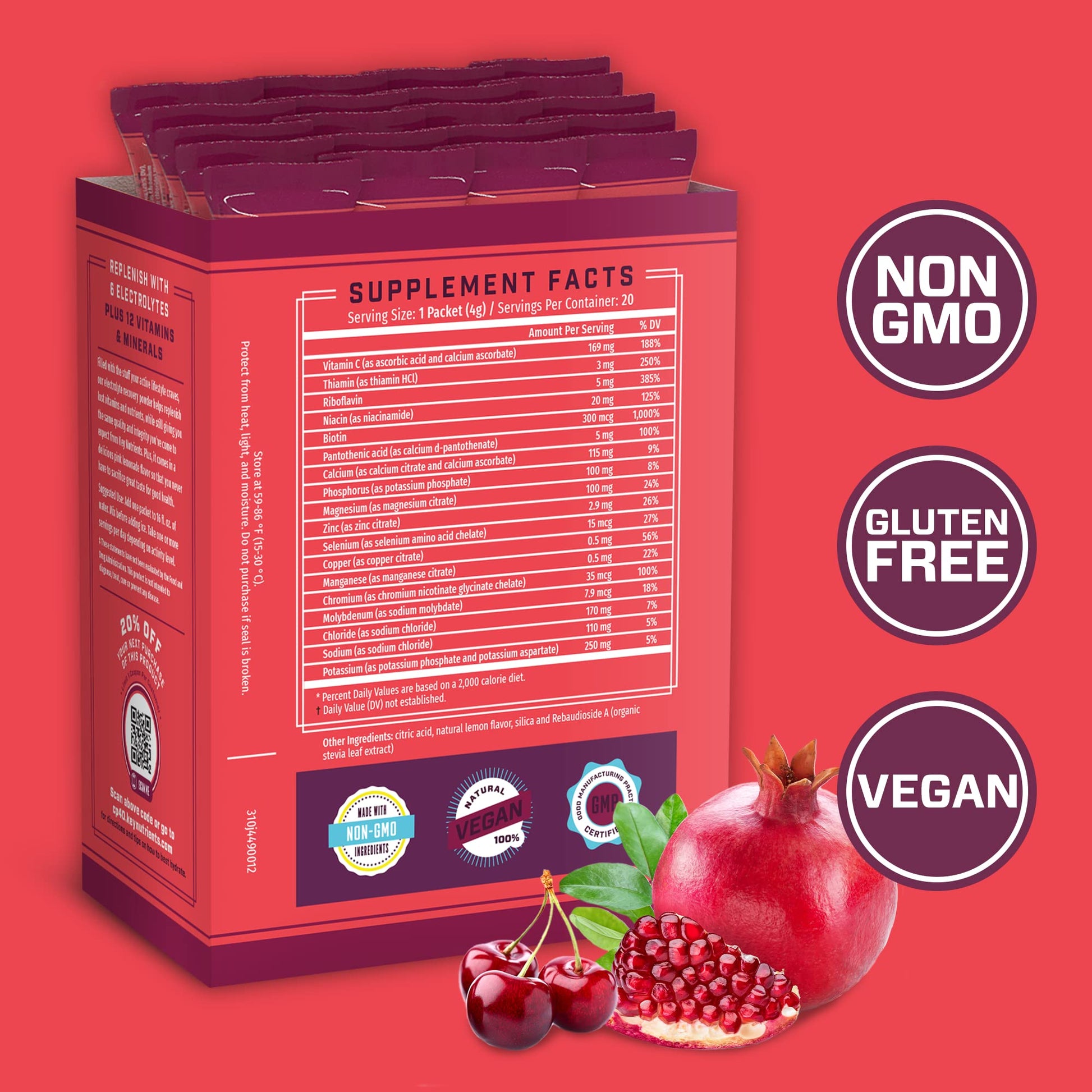 KEY NUTRIENTS Multivitamin Electrolytes Powder Packets - Sweet Cherry-Pom 20 Pack KEY NUTRIENTS uk supplements