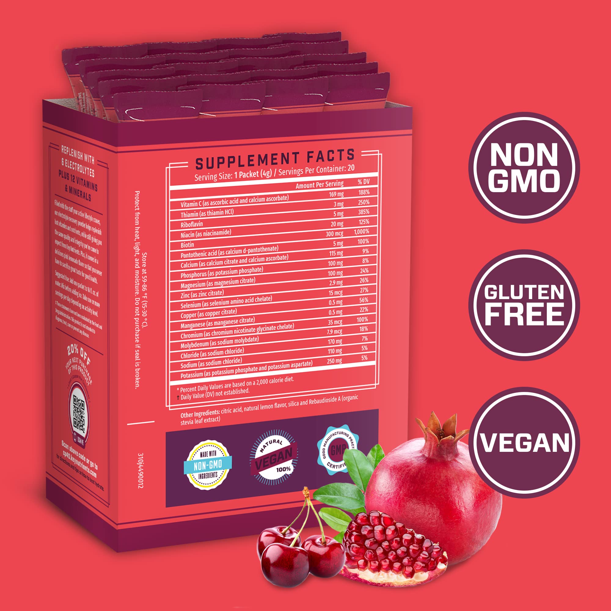 KEY NUTRIENTS Multivitamin Electrolytes Powder Packets - Sweet Cherry-Pom 20 Pack KEY NUTRIENTS uk supplements