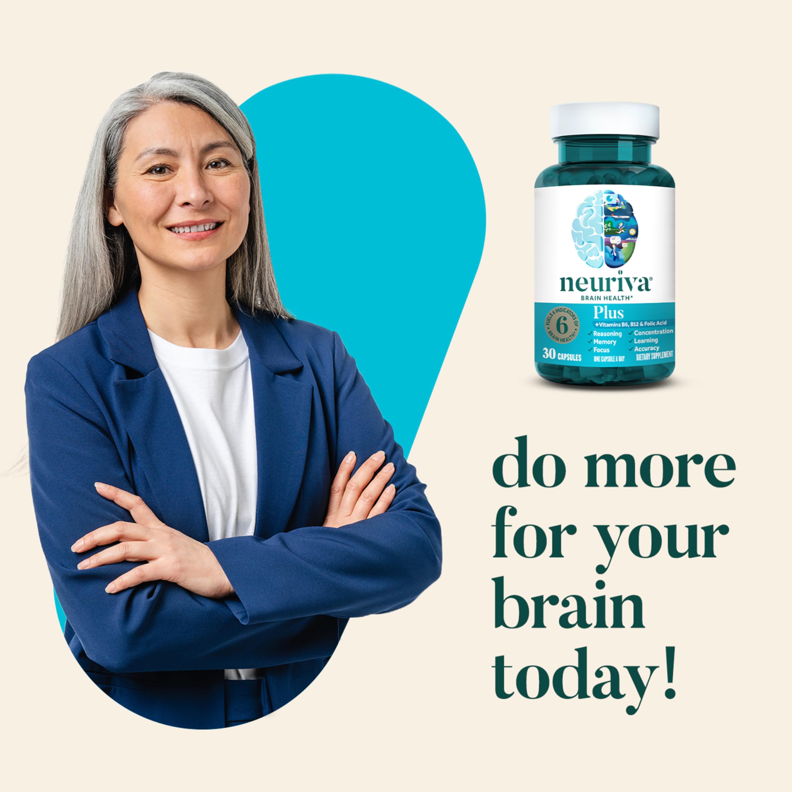 NEURIVA Plus Brain Supplement for Memory and Focus Clinically Tested Nootropics for Concentration for Mental Clarity, Cognitive Enhancement Vitamins B6, B12, Phosphatidylserine 30 Capsules NEURIVA uk supplements