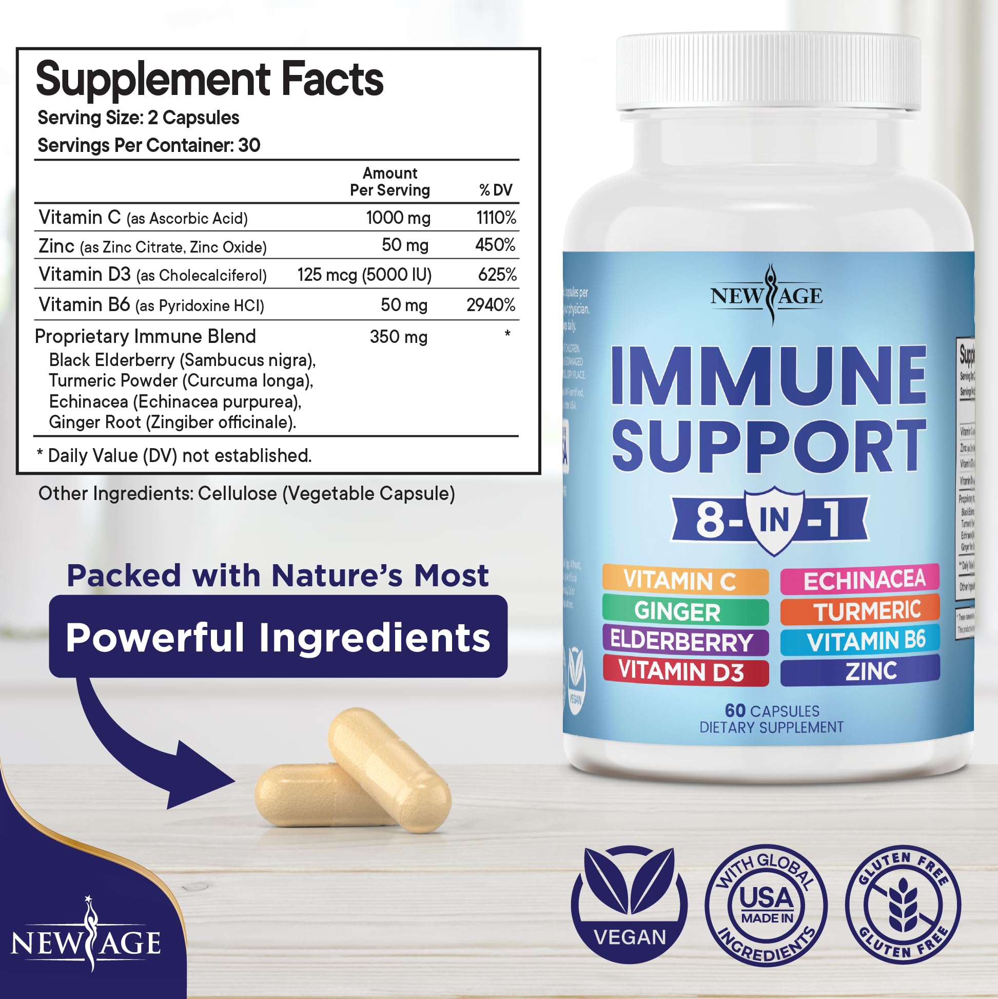 NEW AGE 8 in 1 Immune Support Booster Supplement with Echinacea, Vitamin C NEW AGE uk supplements