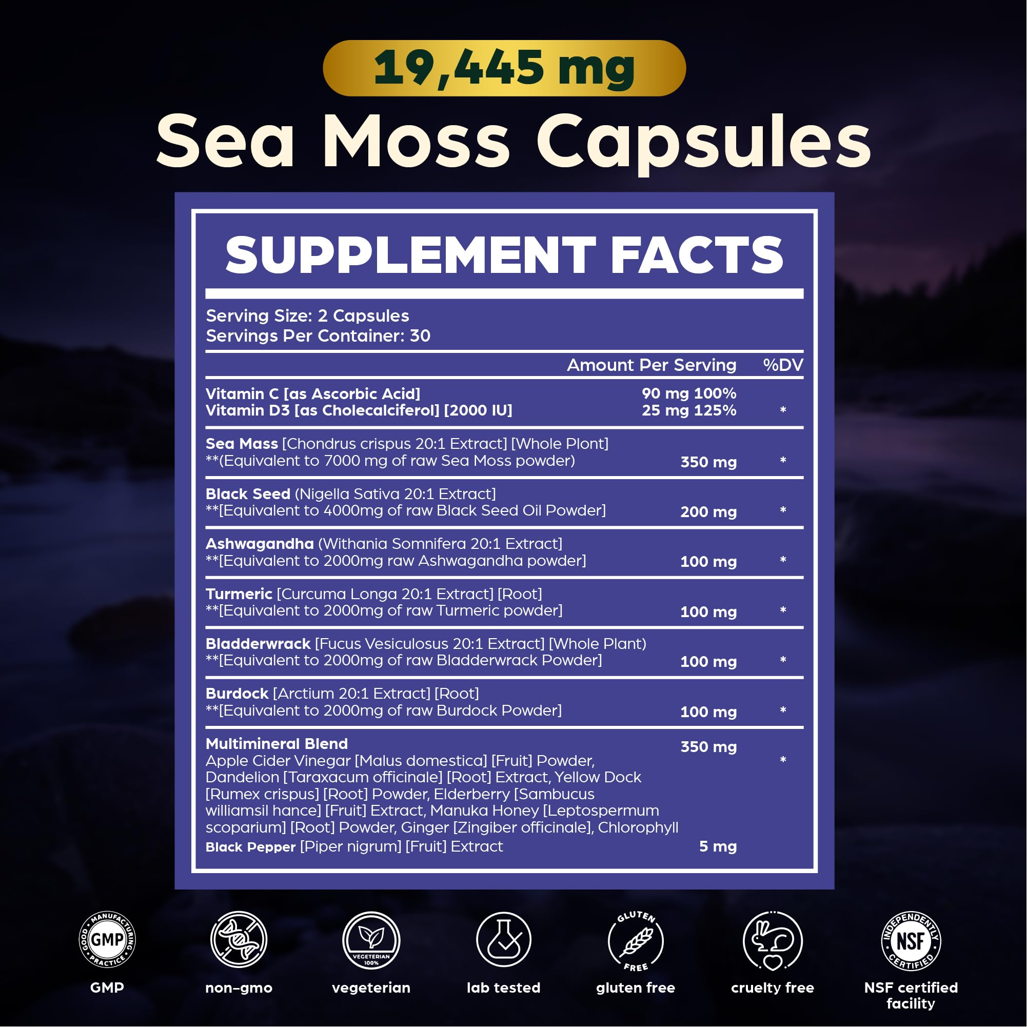 Anuva 16-in-1 Sea Moss Capsules | Black Seed Oil, Ashwagandha, with Vitamin C, D3, Turmeric, Burdock, Bladderwrack & Multi-Minerals | Immune, Skin, Joint & Energy Support | 60 Veggie Capsules Anuva uk supplements