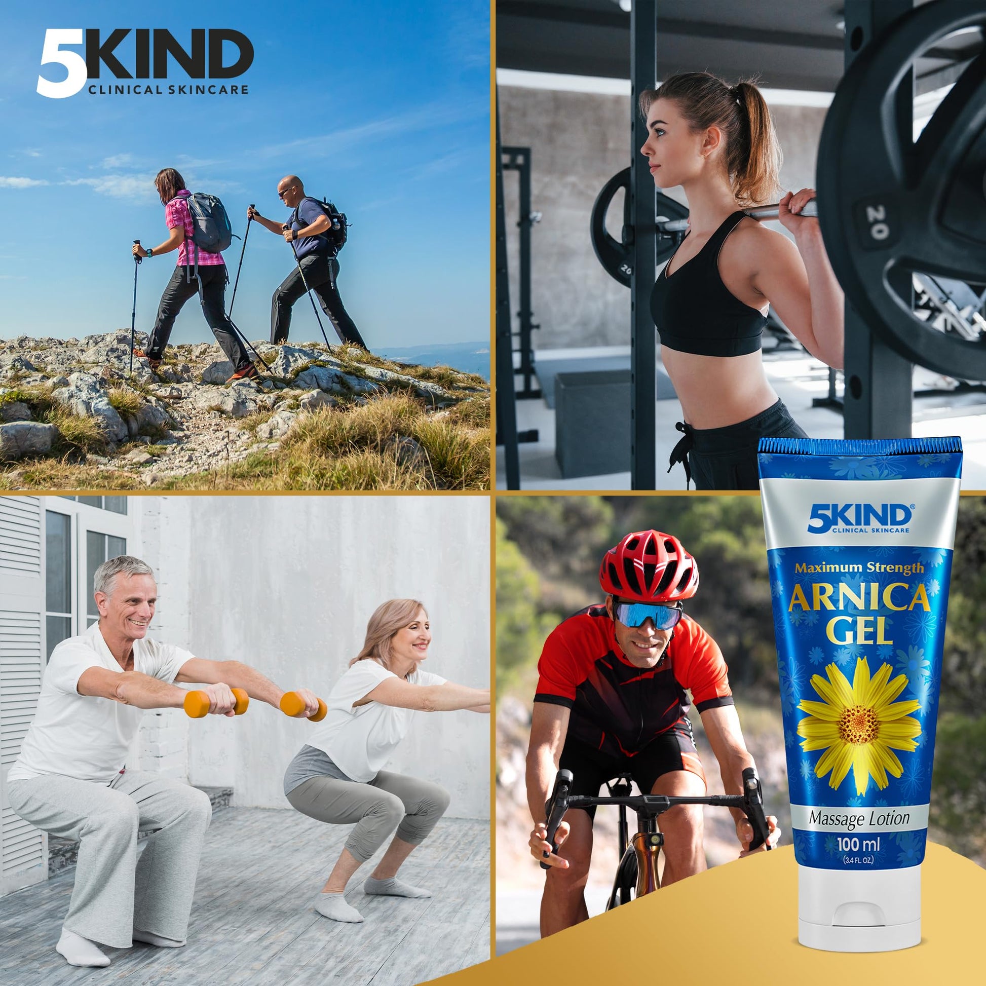 5kind Maximum Strength Arnica Bruise Gel 3.4 Fl Oz - Arnica Gel for Bruising and Swelling - Arnica Montana Gel with High Concentration Extract - Non-Greasy Formula 5kind clinical skincare uk supplements