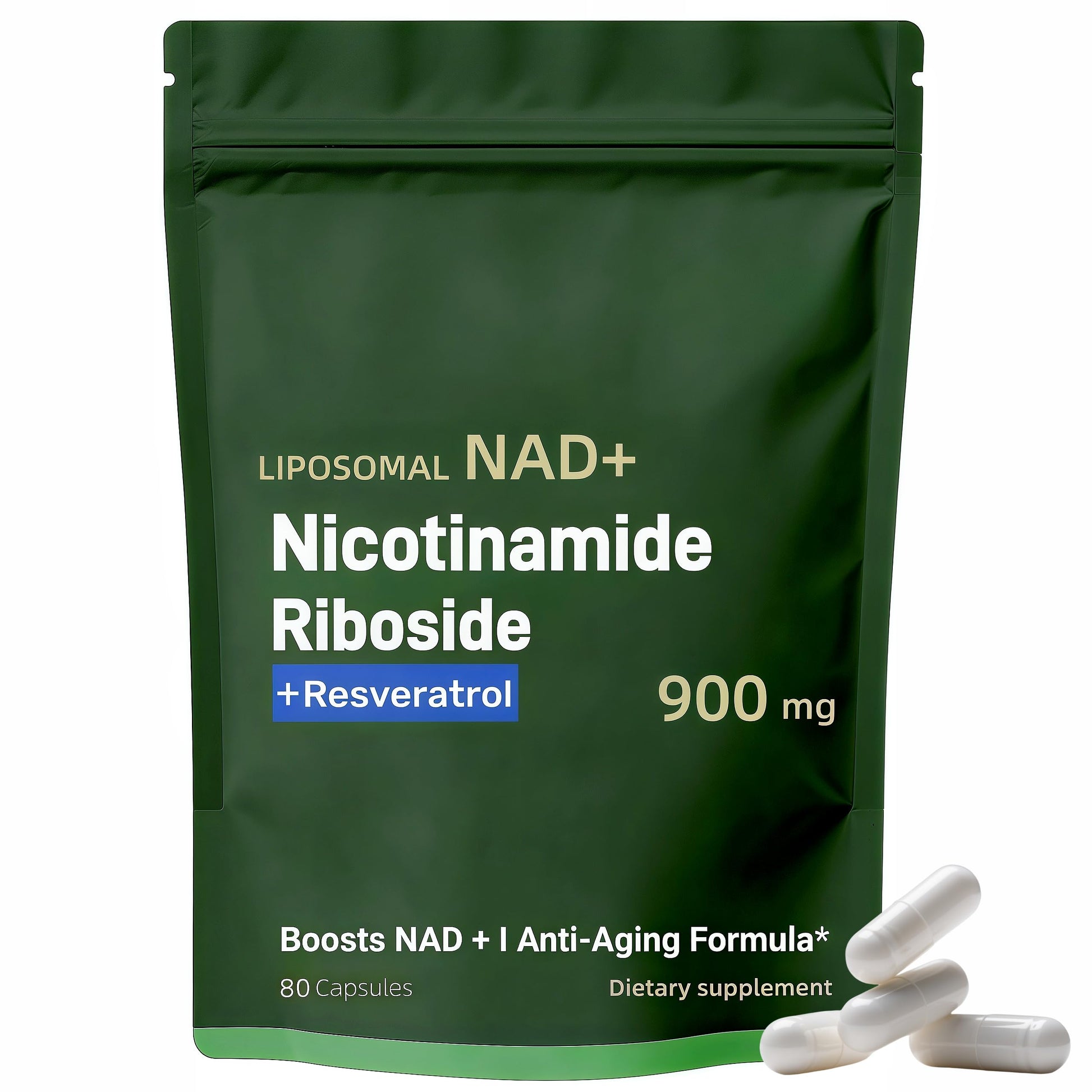 Boqiao NAD+ Supplement - Nicotinamide Riboside & Resveratrol 900mg – Fast-Absorbing Cellular Renewal Capsules for Energy, Anti-Aging & Brain Health – 80 Capsules Boqiao uk supplements