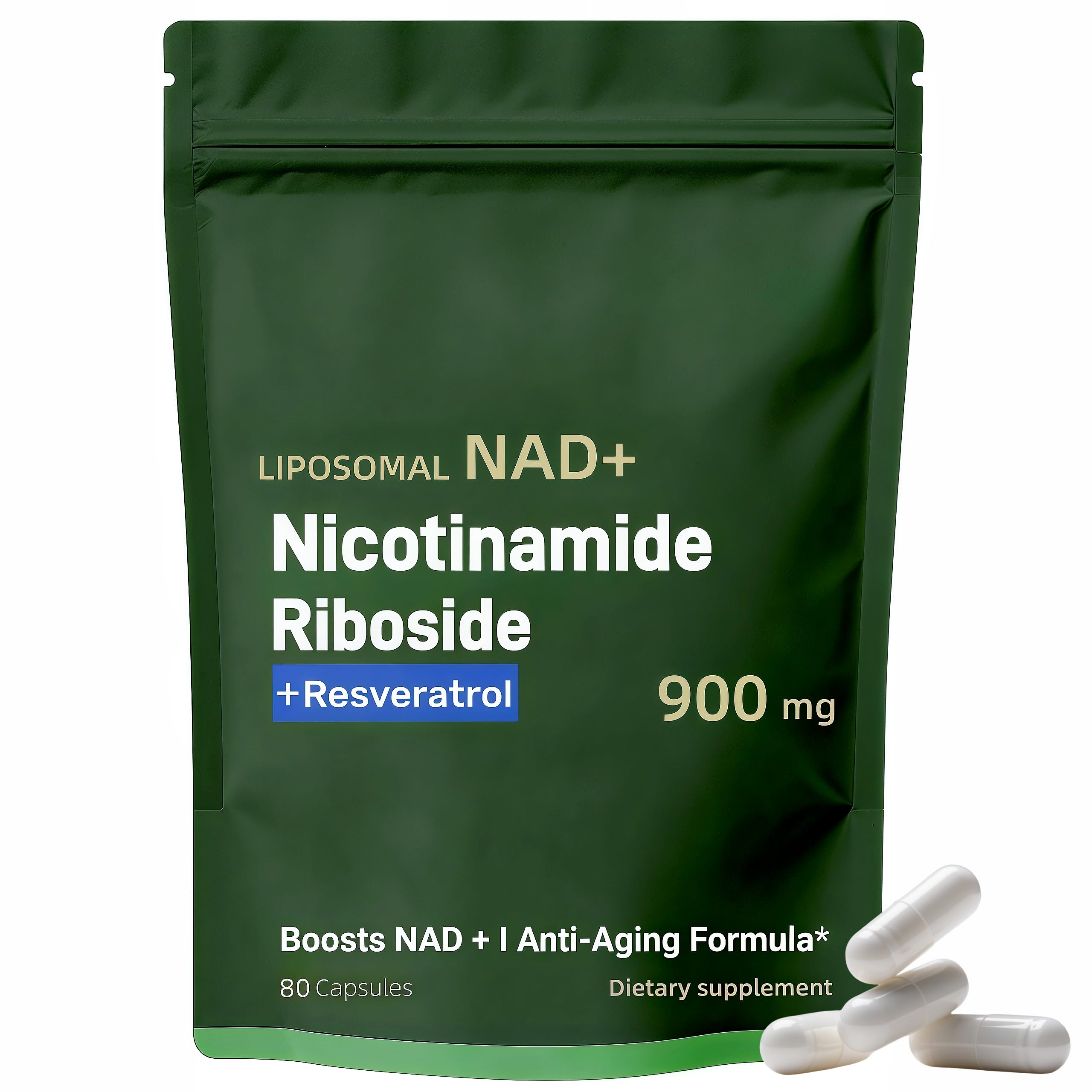 Boqiao NAD+ Supplement - Nicotinamide Riboside & Resveratrol 900mg – Fast-Absorbing Cellular Renewal Capsules for Energy, Anti-Aging & Brain Health – 80 Capsules Boqiao uk supplements
