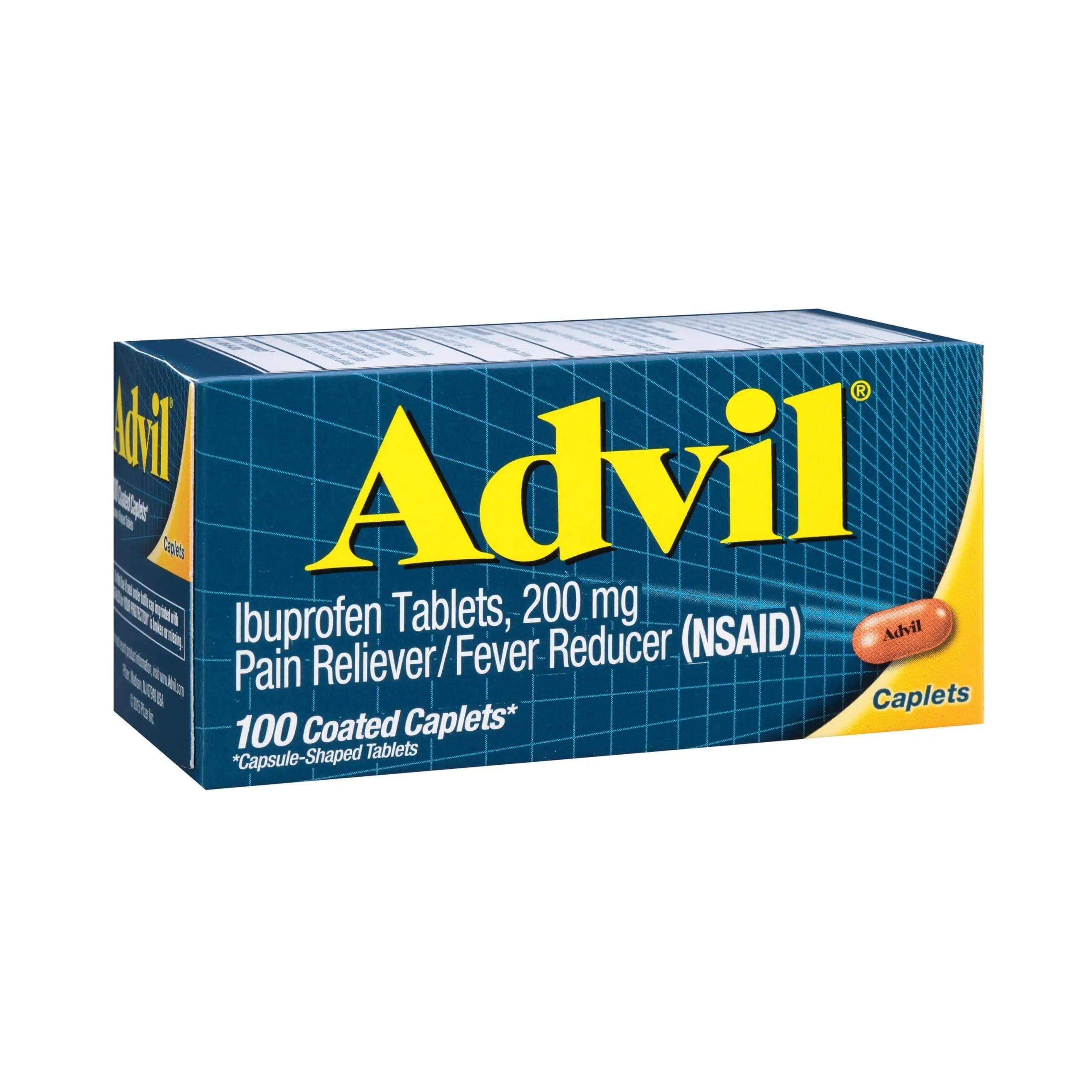 Advil Pain Reliever and Fever Reducer, Pain Relief Medicine with Ibuprofen 200mg for Headache, Backache, Menstrual Pain and Joint Pain Relief - 100 Coated Caplets Advil uk supplements