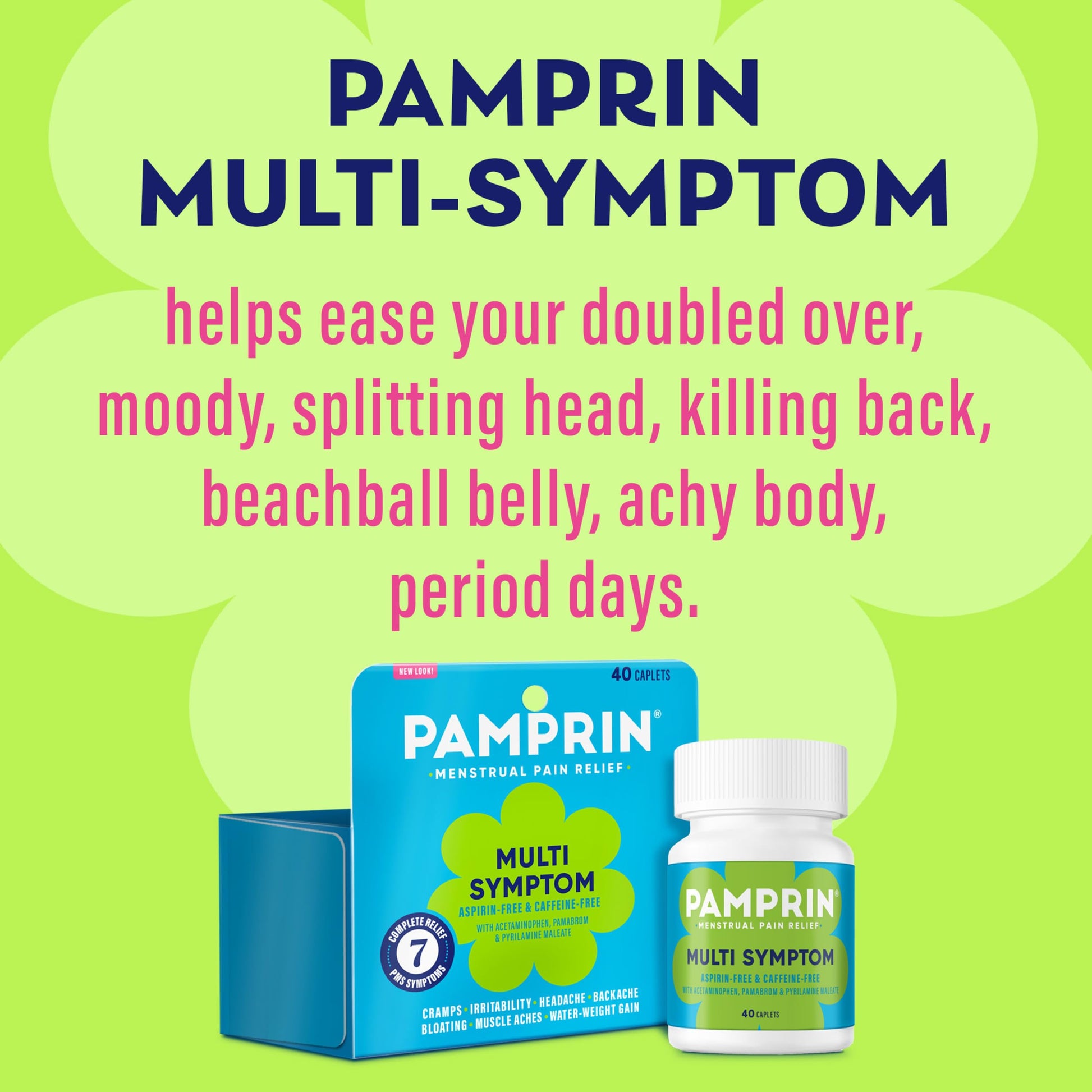 Pamprin Multi-Symptom Formula, with Acetaminophen, Menstrual Period Symptoms Relief including Cramps, Pain, Bloating, and Irritability 40 Caplets Pamprin uk supplements