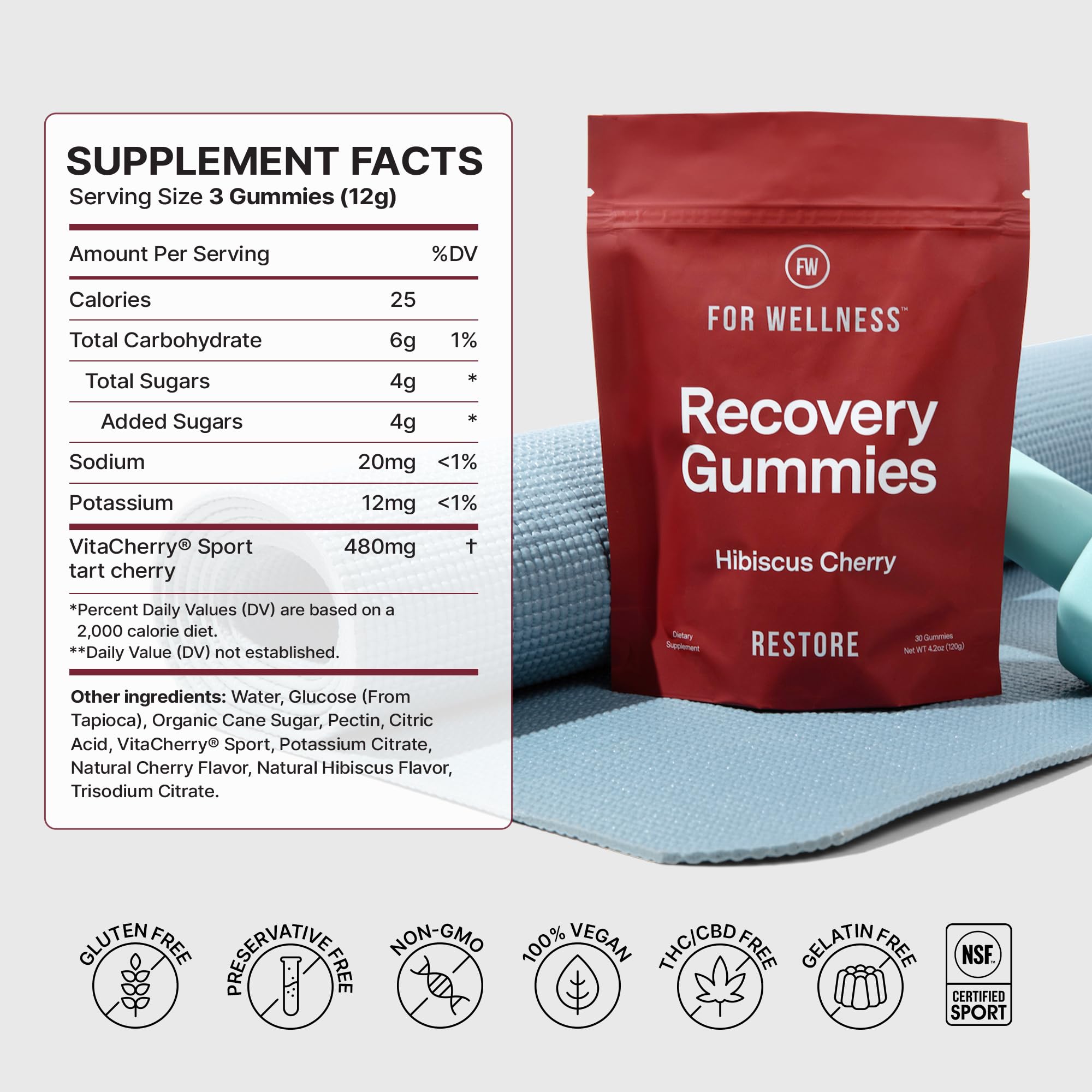 For Wellness Recovery Gummies Restore | Tart Cherry Energy Supplements with Electrolytes for Muscle Soreness, Post-Workout Performance & Recovery For Wellness uk supplements