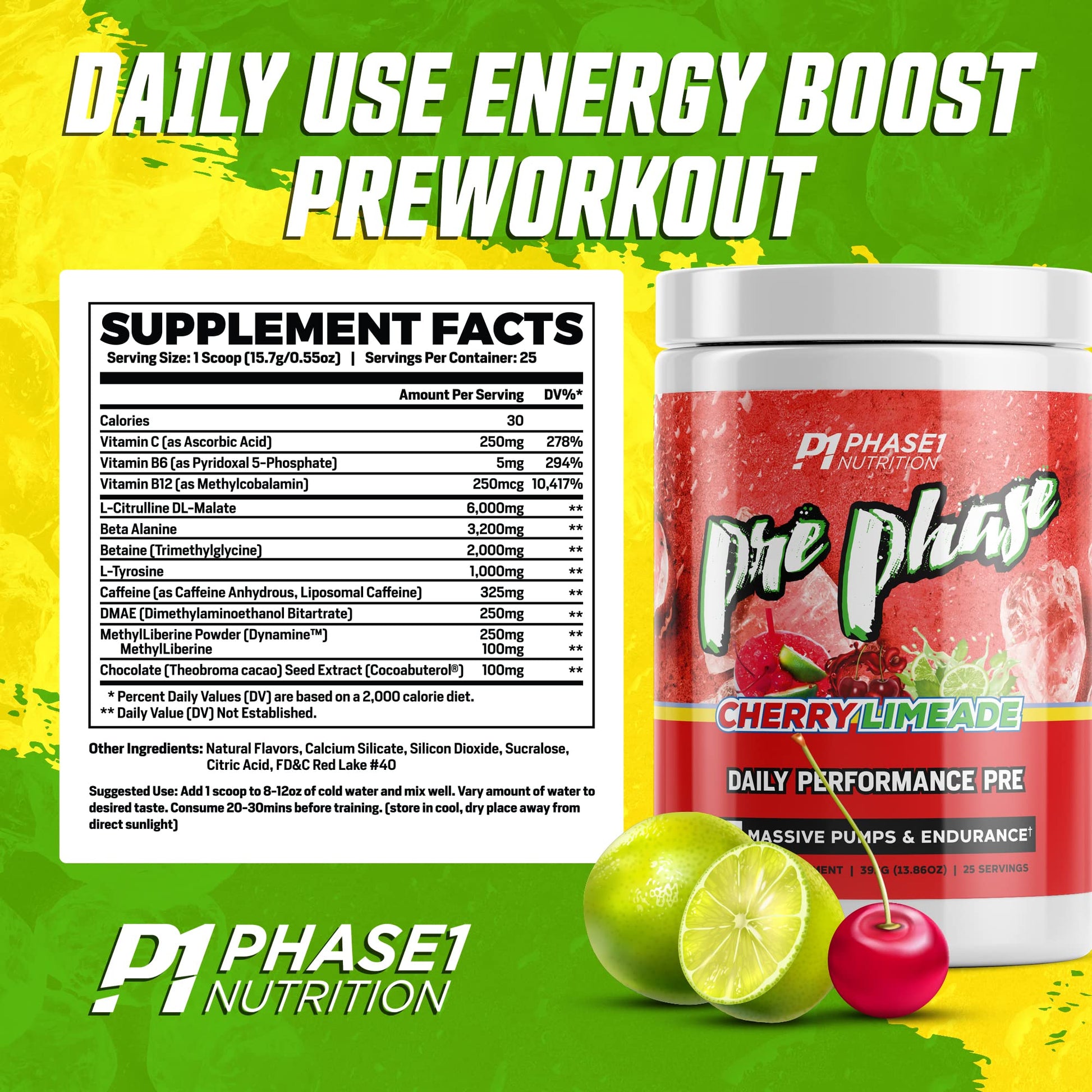 Pre Phase Daily Driver Preworkout - Phase 1 Nutrition (Cherry Limeade, 25 Servings) Phase One Nutrition uk supplements
