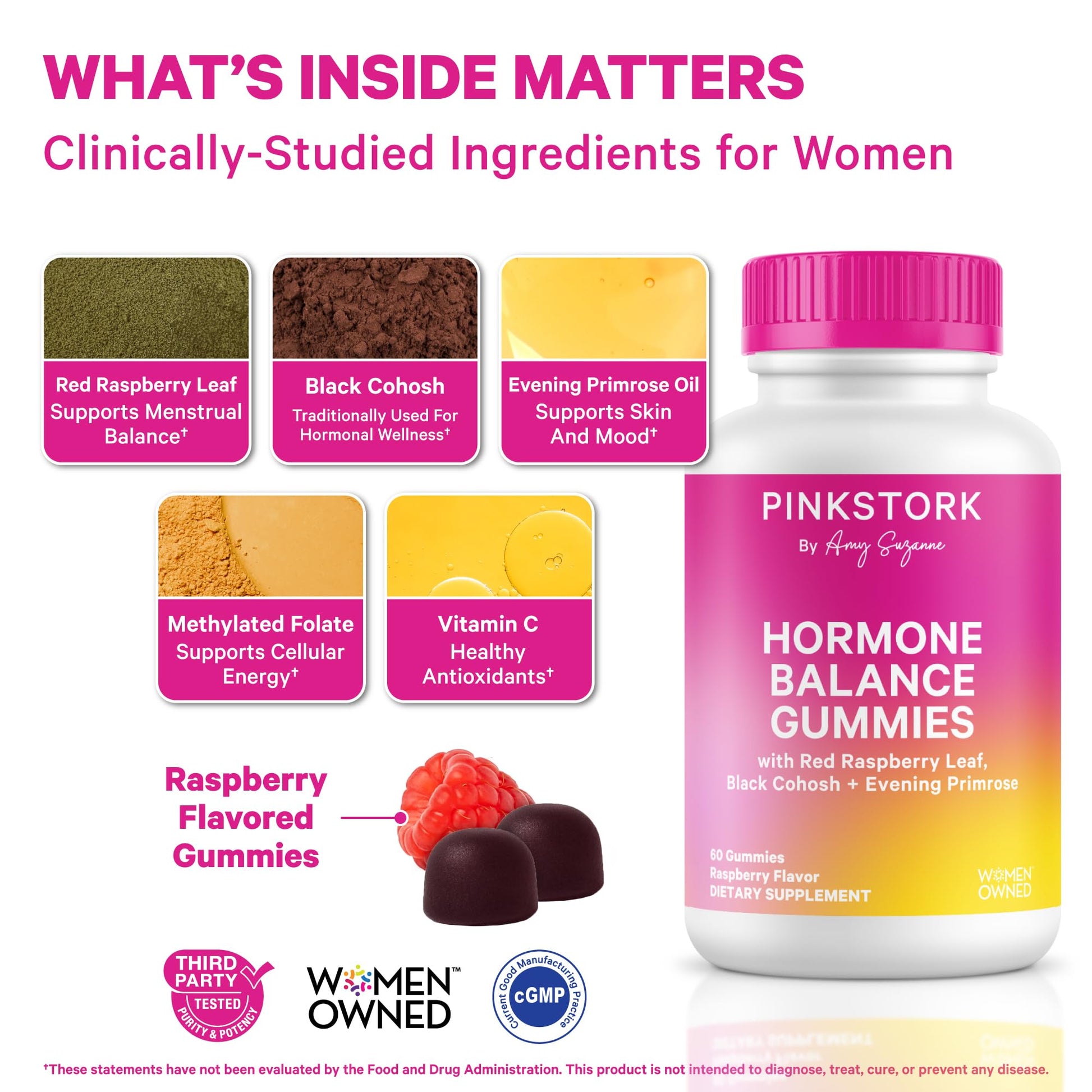 Pink Stork Hormone Balance Gummies for Women – PMS, Menopause & Estrogen Support – Mood, Bloating, Hot Flashes & Energy – Red Raspberry Leaf, Black Cohosh, Primrose – 60 Vegan Gummies Pink Stork uk supplements