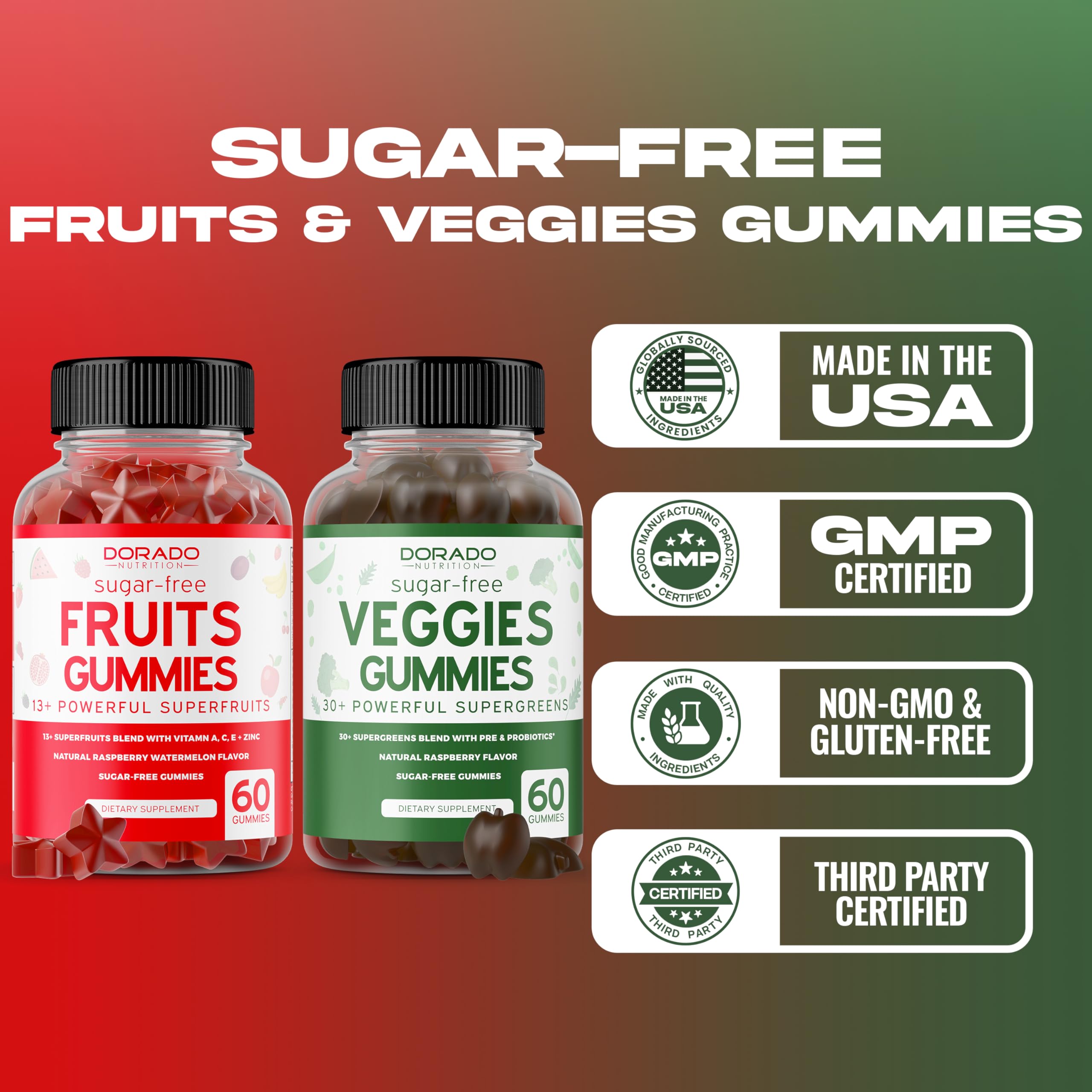 Fruit and Veggies Supplement (120 Gummies) - Premium Sugar-Free Superfood Super Green & Fruit Gummies for Adults - Immunity Support for Men & Women - Non GMO, Vegan Safe & Made in USA DORADO NUTRITION uk supplements