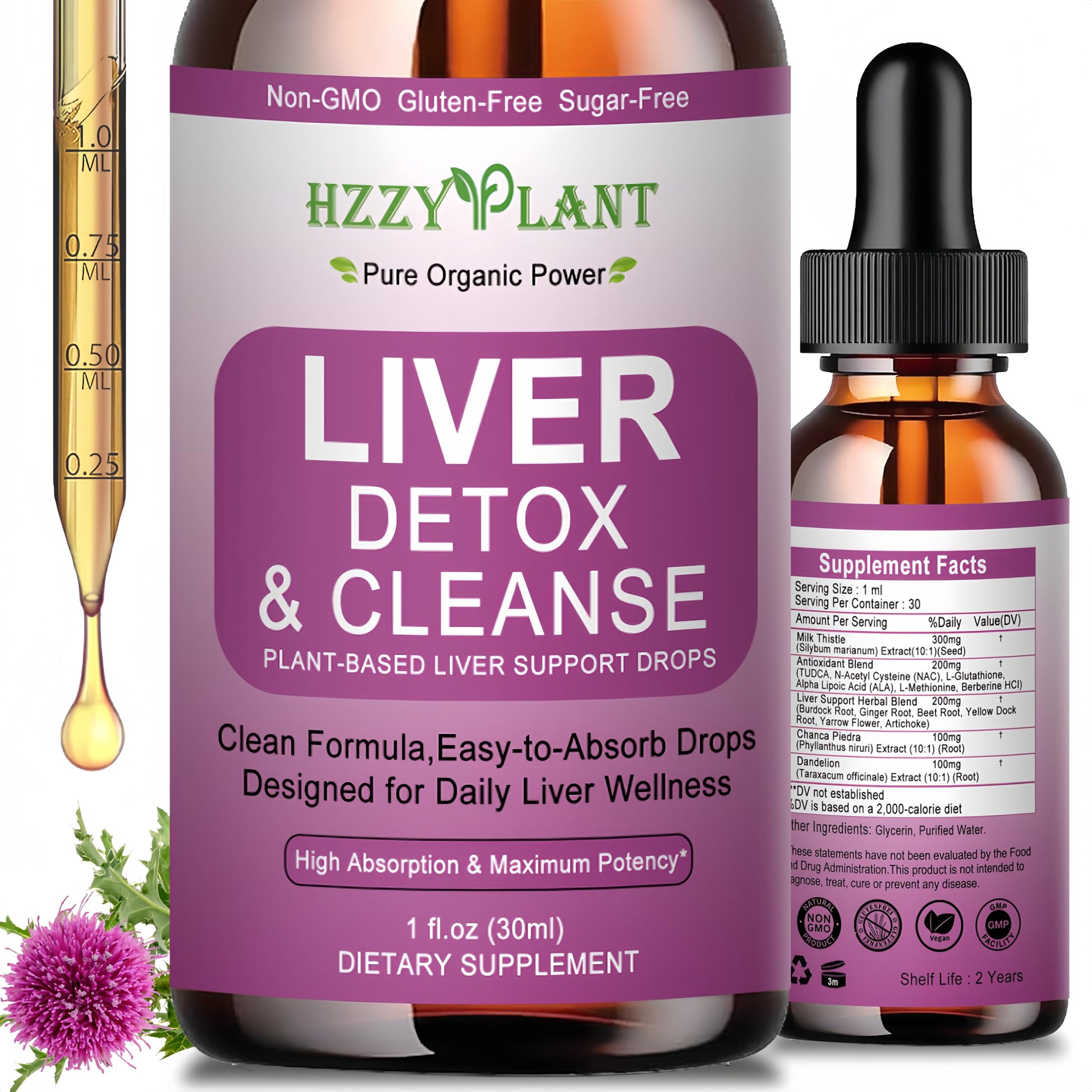 Liver Cleanse Detox & Repair Drops - Liquid Liver Support Tincture with Milk Thistle, Dandelion, Artichoke, TUDCA, NAC, Chanca Piedra - 15-in-1 Advanced Liver Detox Health Supplement - Vegan, Non-GMO HZZYPLANT uk supplements