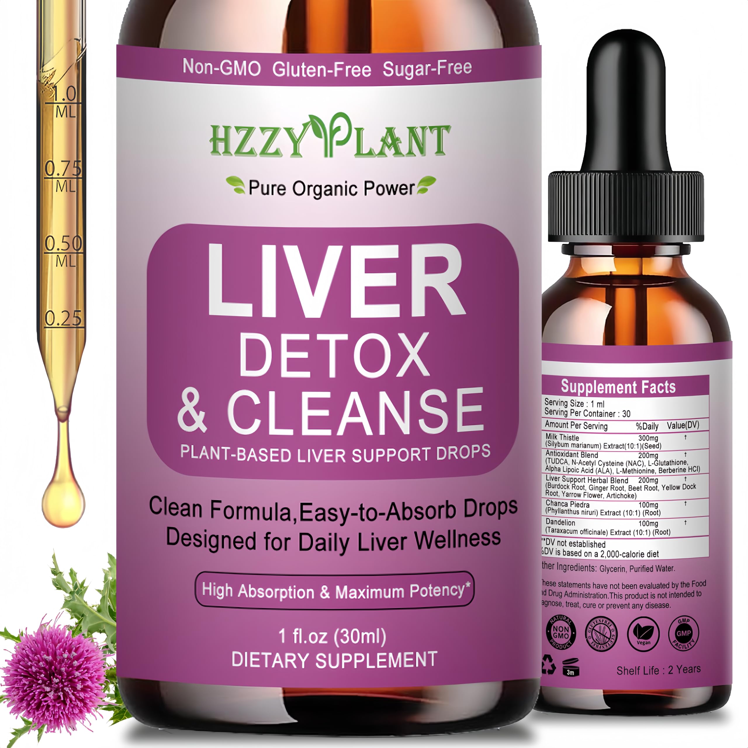 Liver Cleanse Detox & Repair Drops - Liquid Liver Support Tincture with Milk Thistle, Dandelion, Artichoke, TUDCA, NAC, Chanca Piedra - 15-in-1 Advanced Liver Detox Health Supplement - Vegan, Non-GMO HZZYPLANT uk supplements